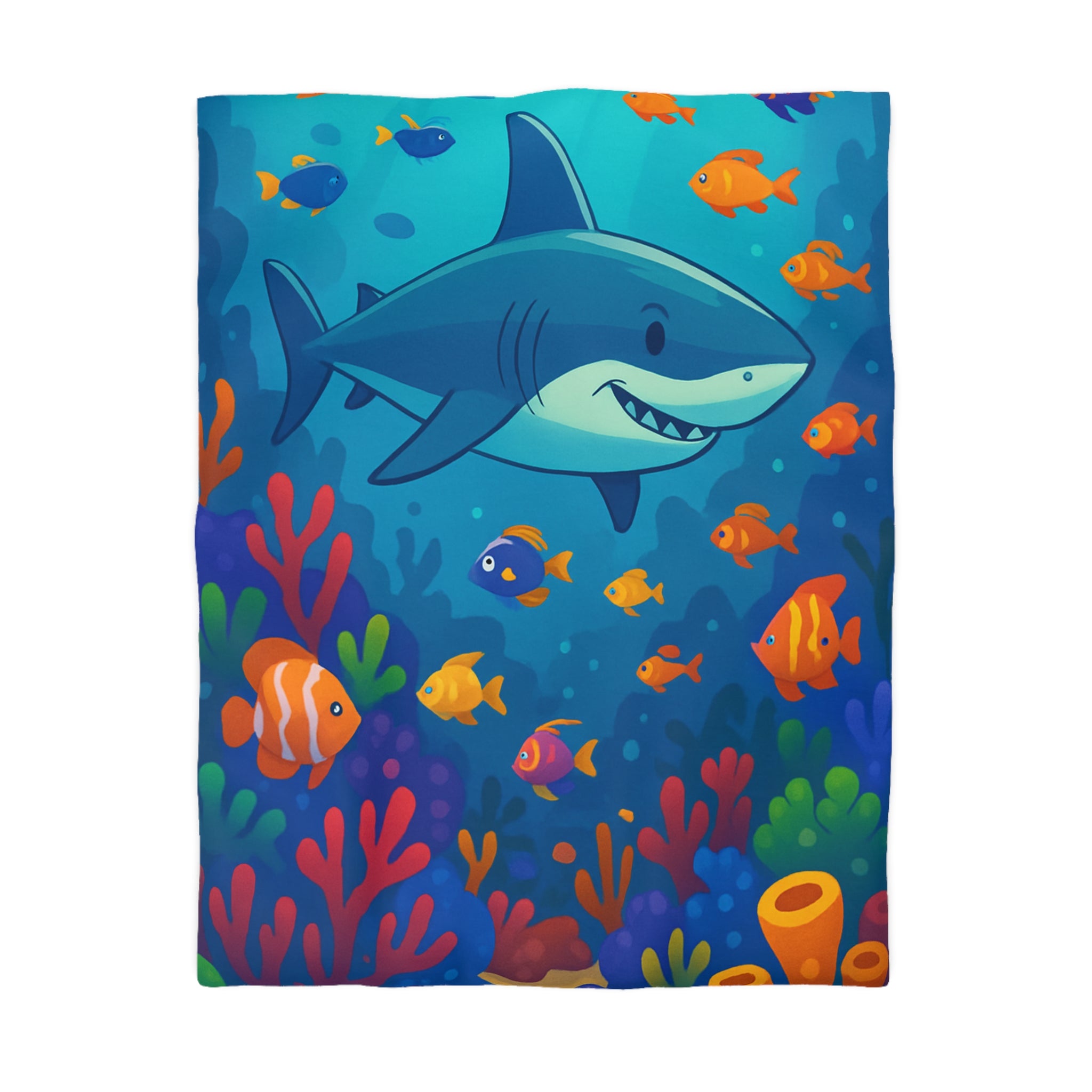 Housse de Couette Océan Coloré avec Requin et Poissons Tropicaux Pour Enfants