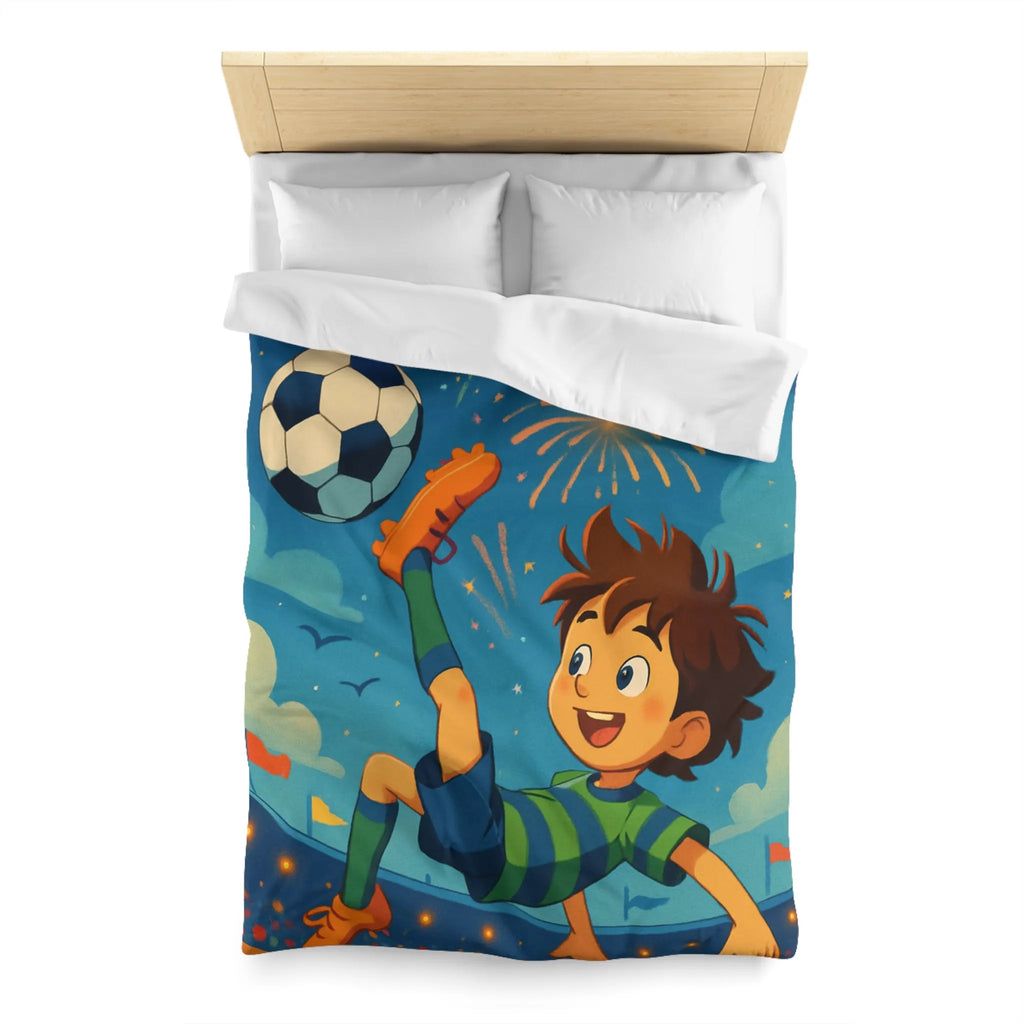 Housse de Couette Enfant Festive avec Football et Feux d'Artifice Multicolores Animés