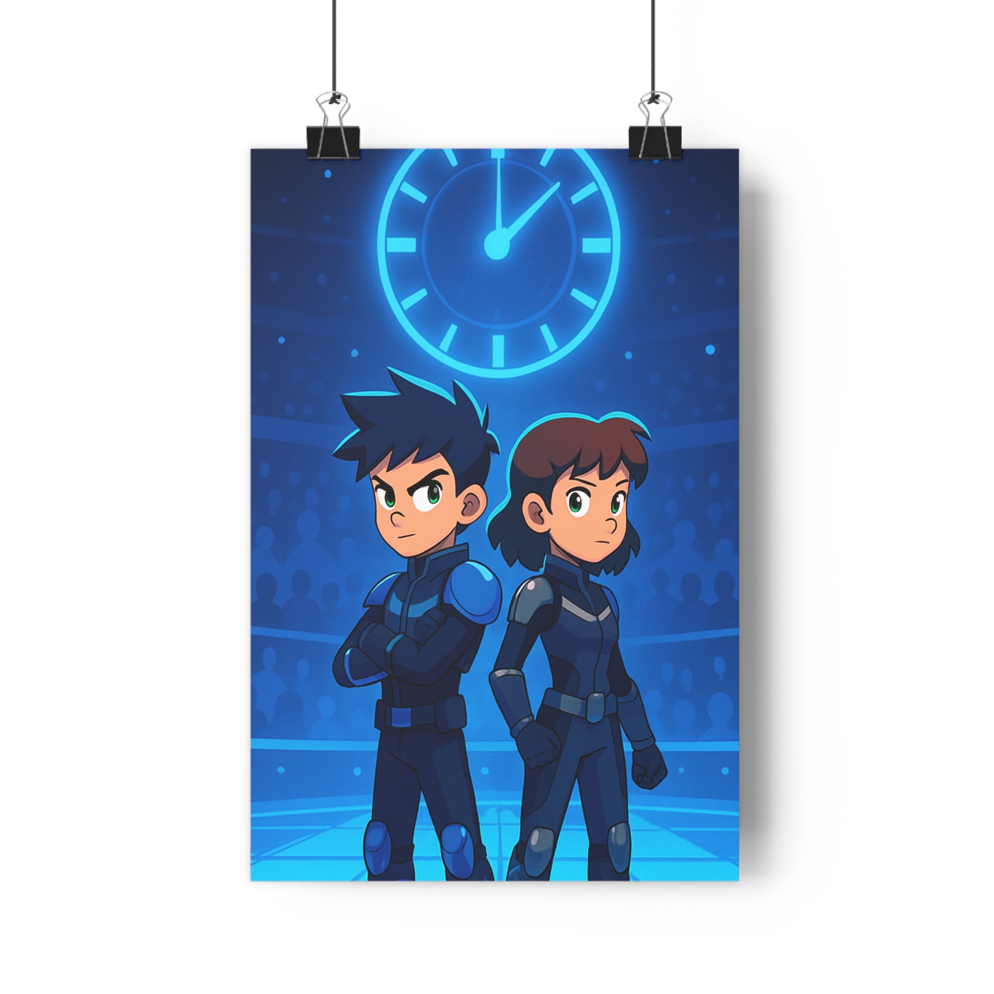 Poster décoratif futuriste bleu lumineux anime moderne chambre dynamique horloge personnages style technologie 30x46