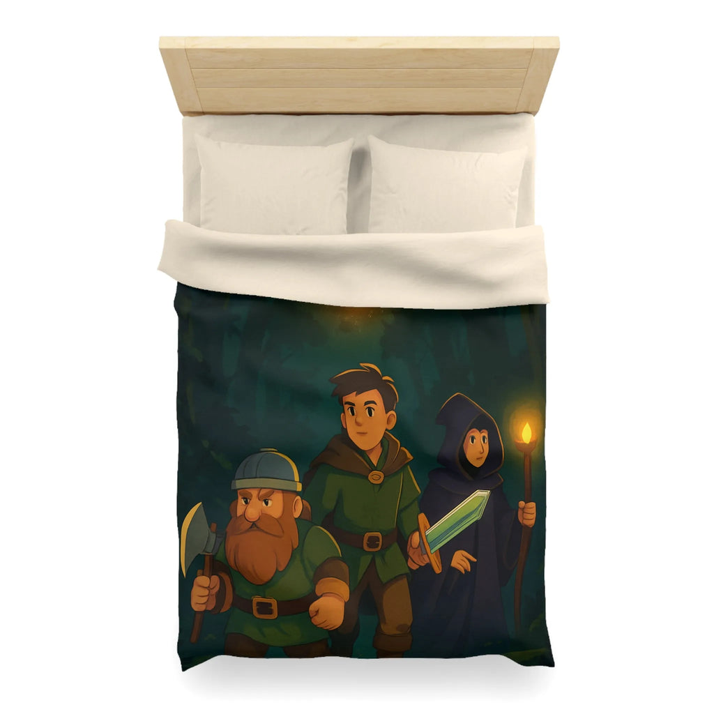 Housse de couette aventure épique forêt pour enfants avec personnages et anneau magique
