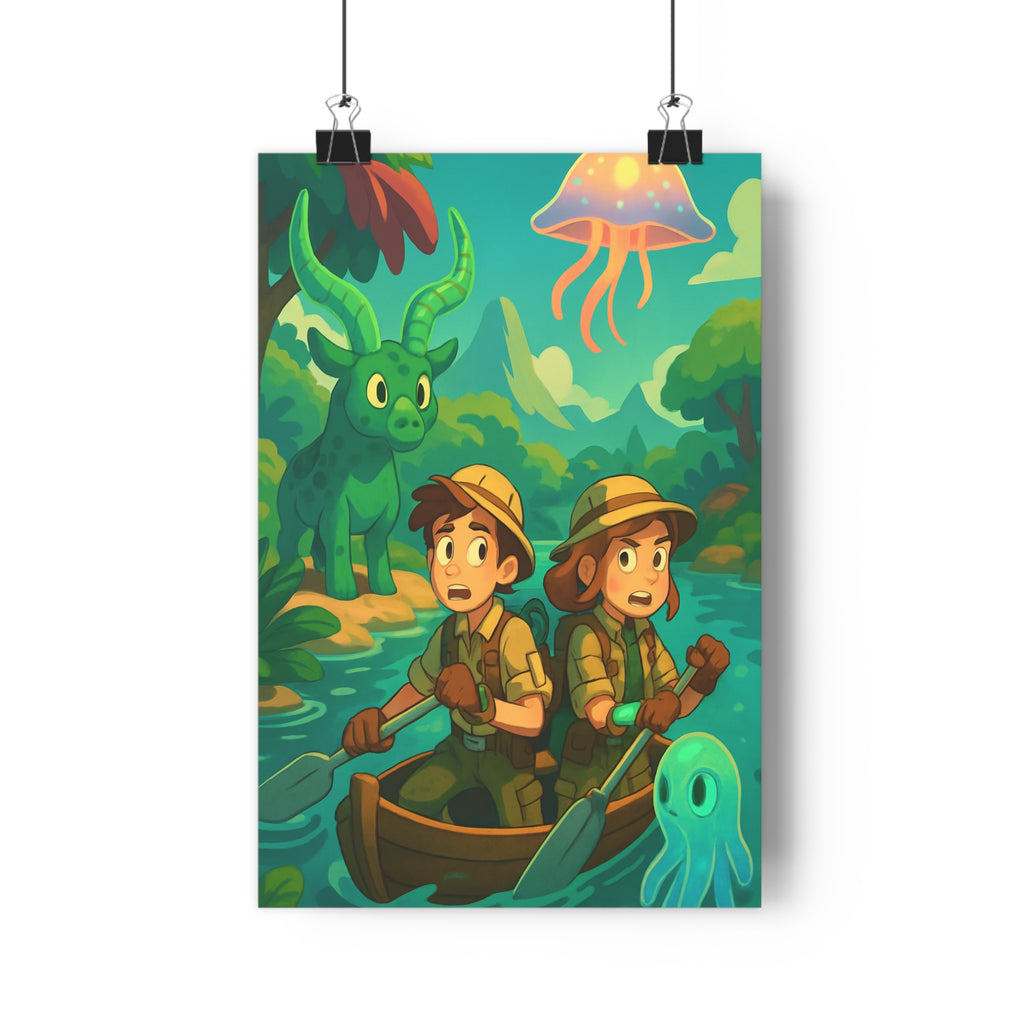 Poster décoratif aventure steampunk coloré vert orange mystique salon chambre bureau enfant unique vibrant