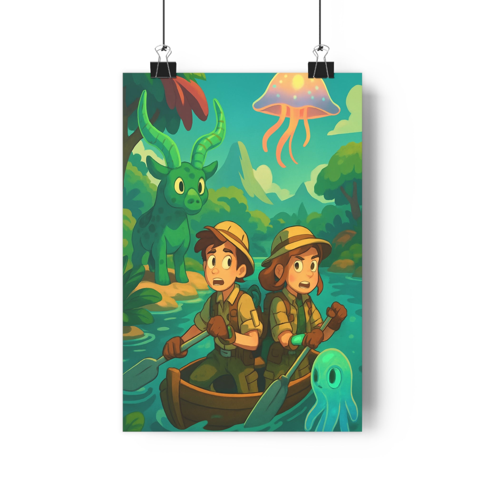 Poster décoratif aventure steampunk coloré vert orange mystique salon chambre bureau enfant unique vibrant