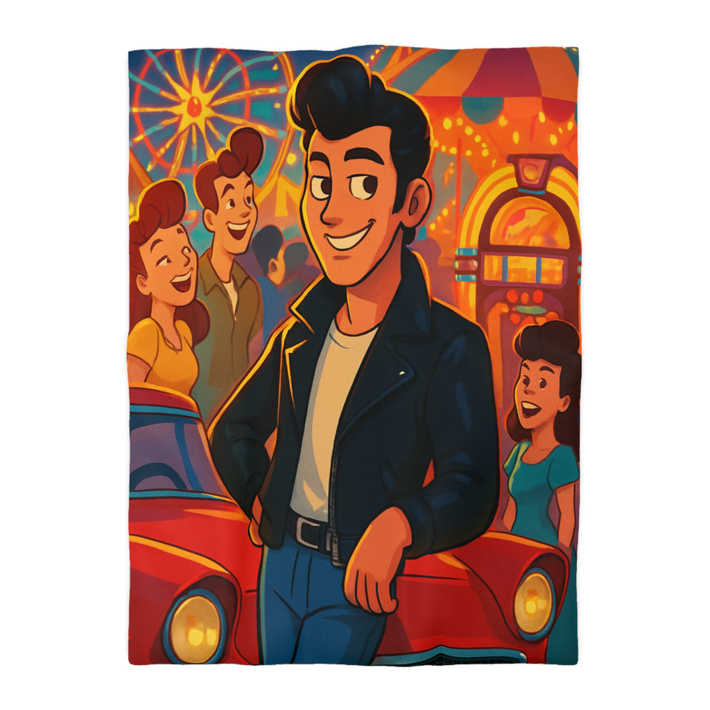 Housse de couette style rétro avec ambiance parc d'attractions colorée et joyeuse