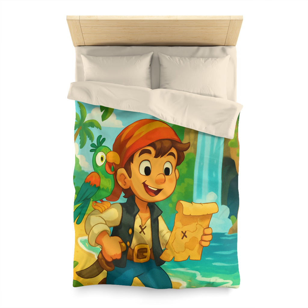Housse de Couette Pirate Enfantine avec Perroquet, Carte au Trésor, Cascade et Plage