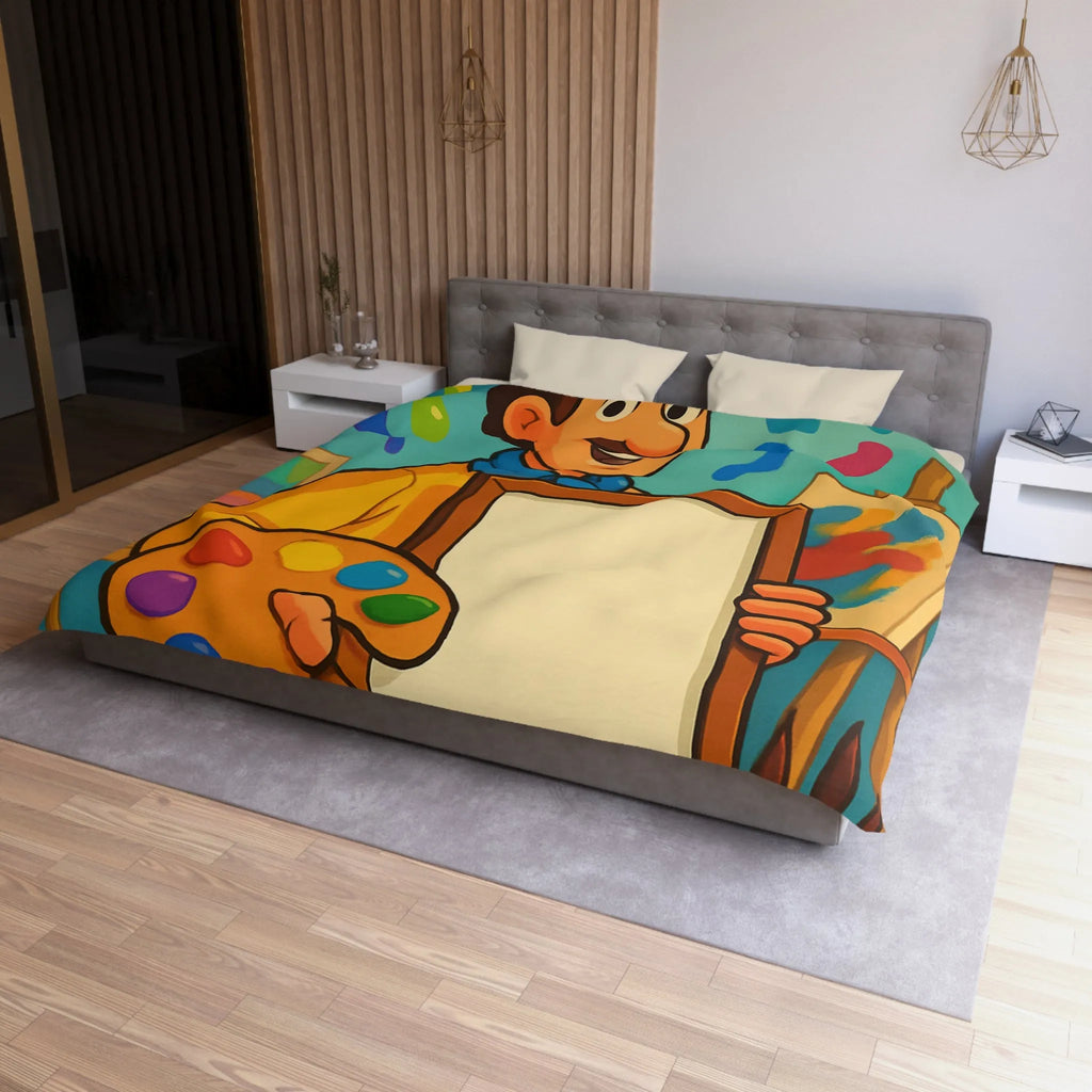 Housse de couette colorée artiste, palette vibrante, design créatif pour chambre inspirante