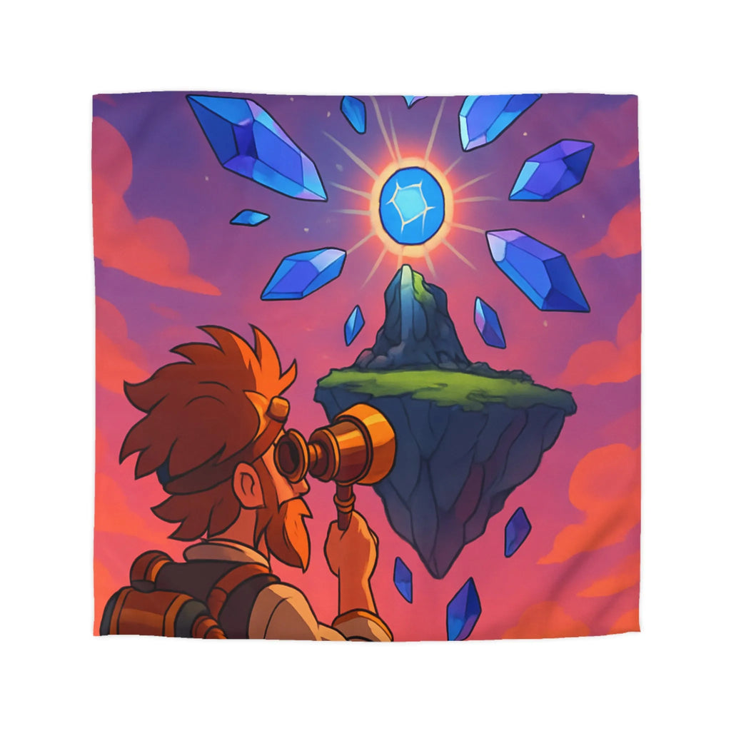 Housse de couette aventure fantastique avec cristaux flottants et scientifique explorateur