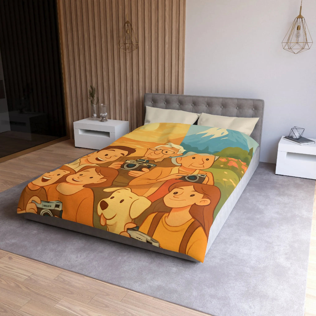 Housse de Couette Enfants Aventure Famille Paysage Soleil et Montagne Poétique Douceur