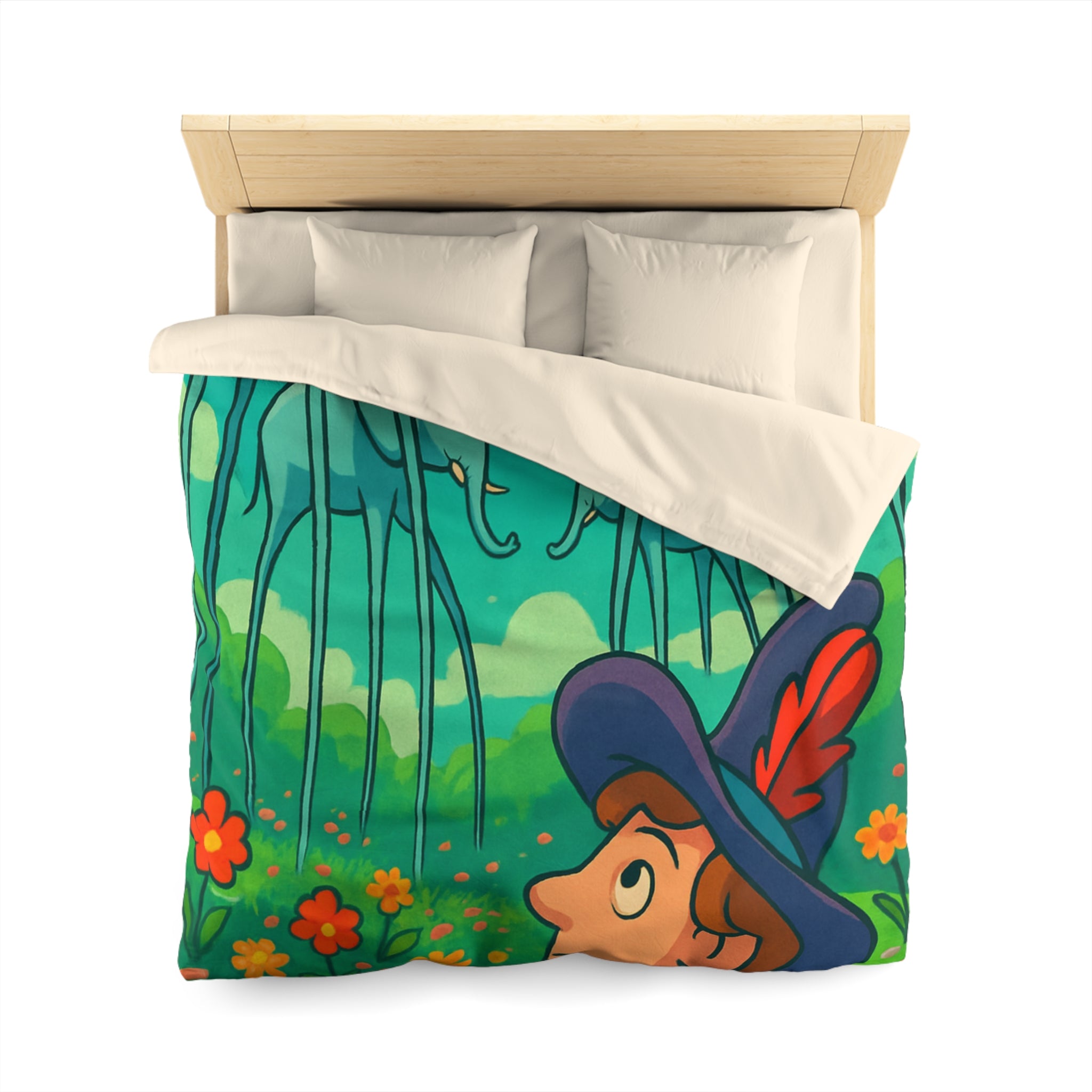 Housse de couette thème surréaliste éléphants géants couleur vive pour chambre artistique
