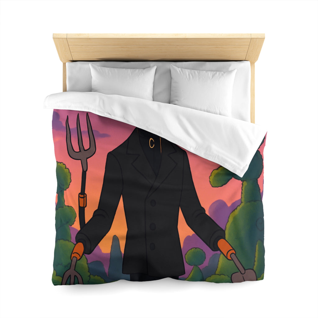 Housse de couette stylée avec personnage rêveur, jardin magique et papillons colorés