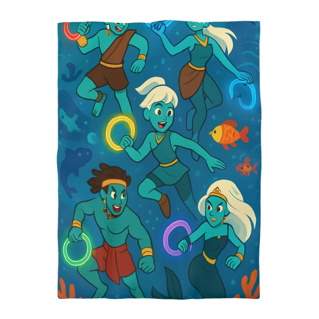 Ensemble de sirènes joyeuses aux cercles lumineux sous la mer, Housse de couette élégante