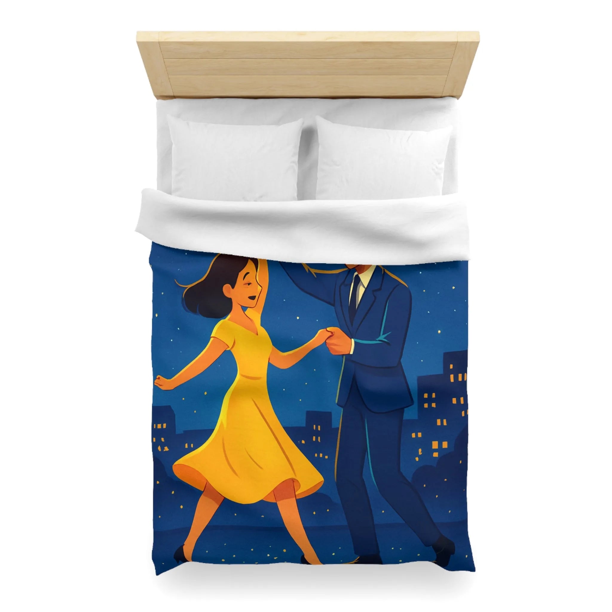 Housse de Couette Étoilée avec Couple Dansant en Soirée Ville Style Vintage