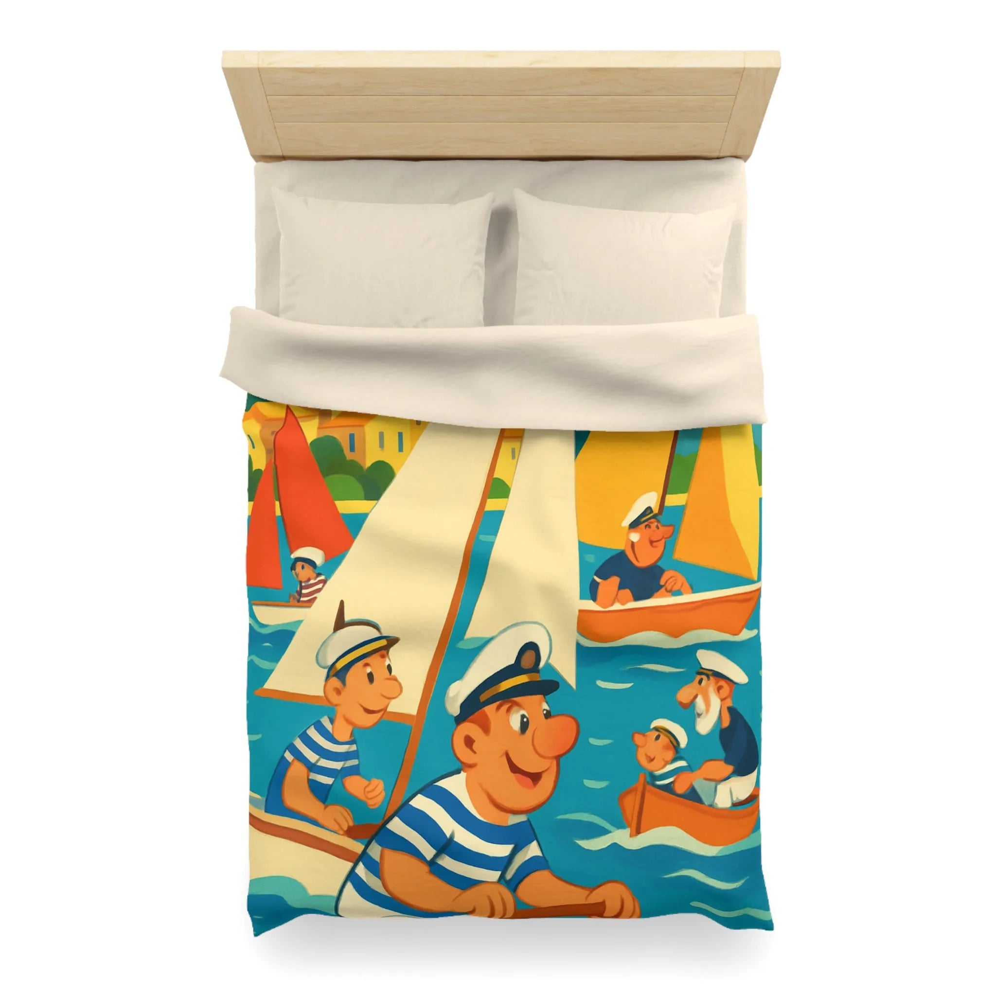 Housse de Couette Marine Vintage avec Voiliers et Matelots pour Chambre Ensoleillée
