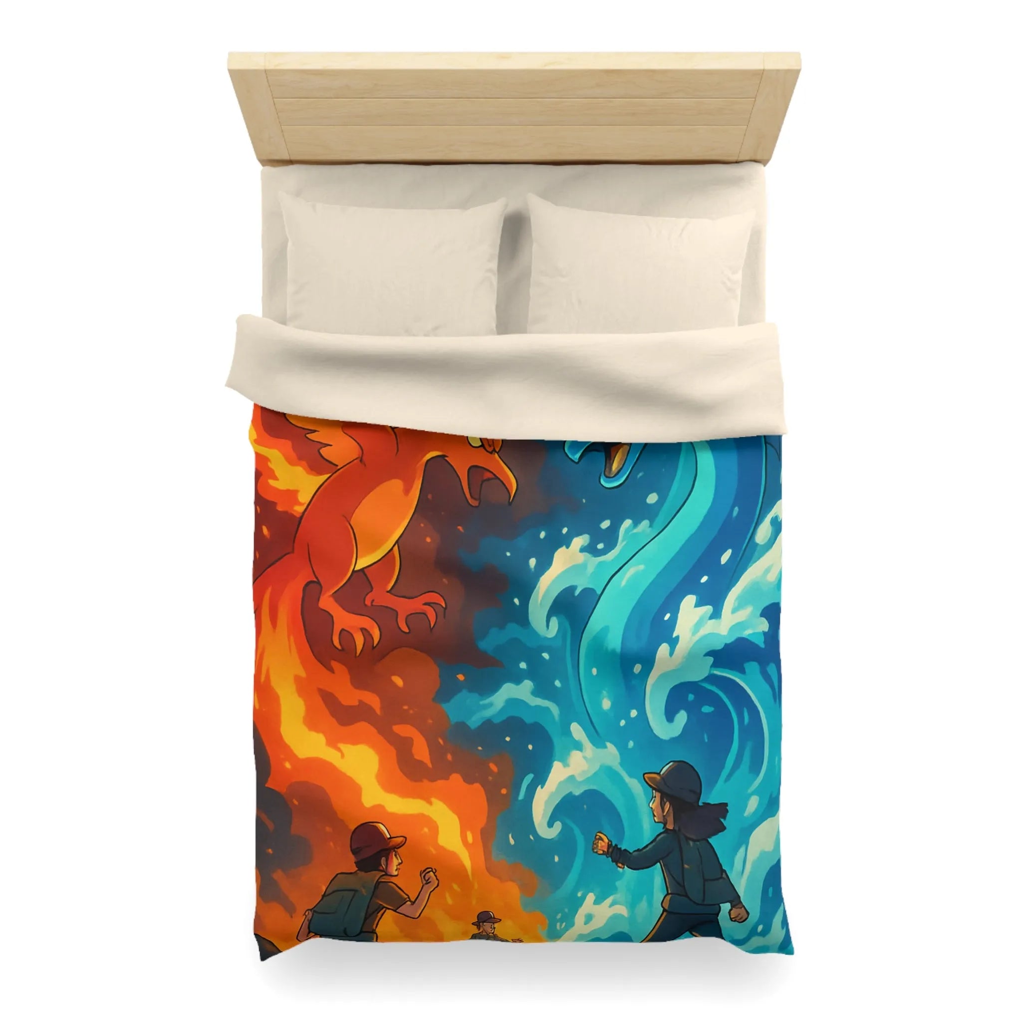 Housse de couette aventure épique avec créatures de feu et glace légendaires en duel