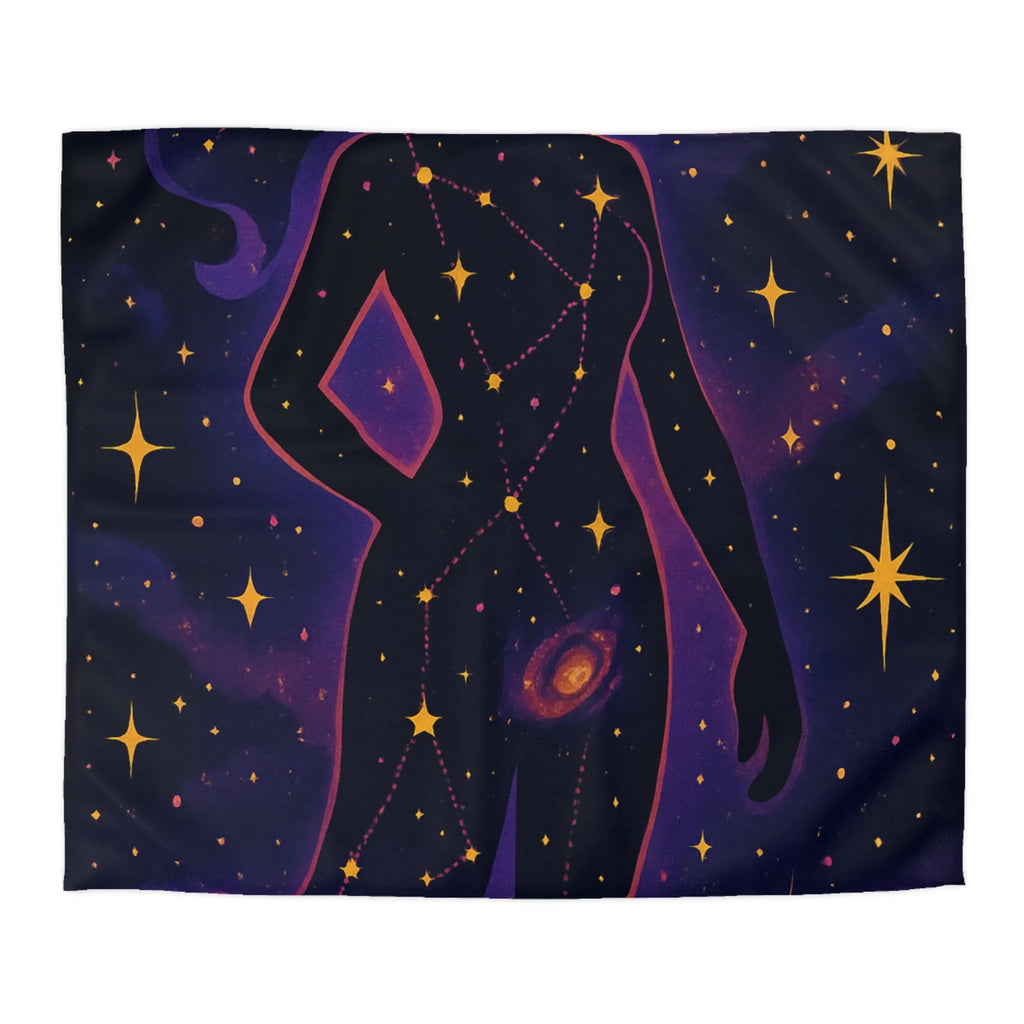 Housse de couette artistique silhouette femme constellation étoiles nébuleuses ambiance cosmique
