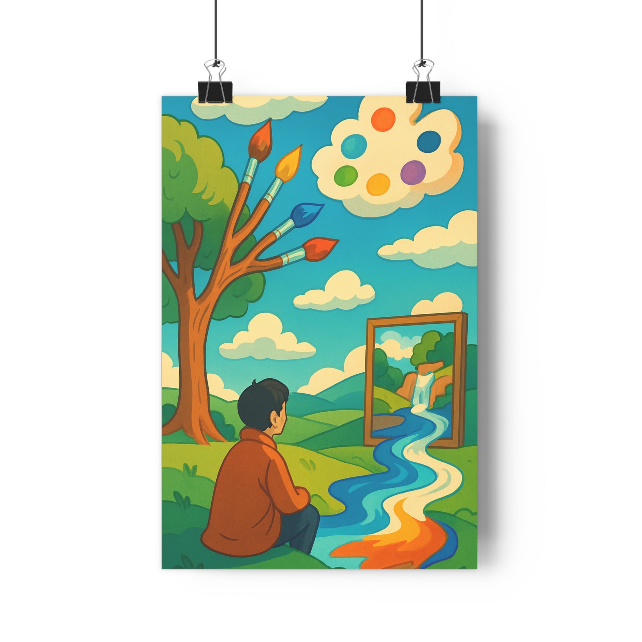 Poster décoratif cartoon surréaliste vert bleu joyeux enfant salon bureau vibrant créatif artistique unique