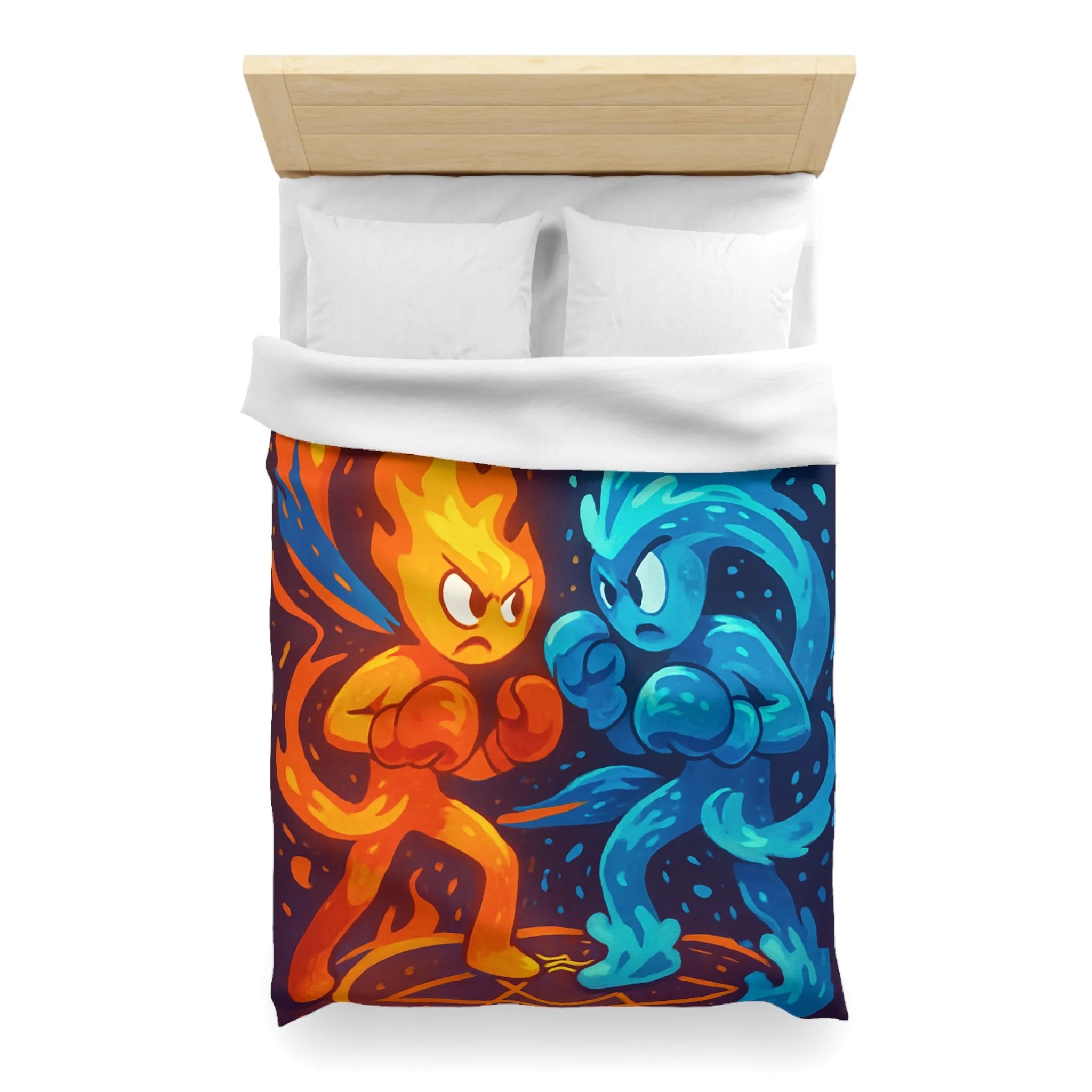 Housse de couette avec illustration dynamique de feu et eau s'affrontant