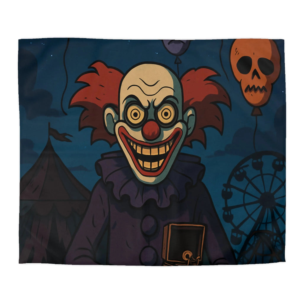 Housse de couette effrayante de clown sinistre avec ballons et fête foraine sombre