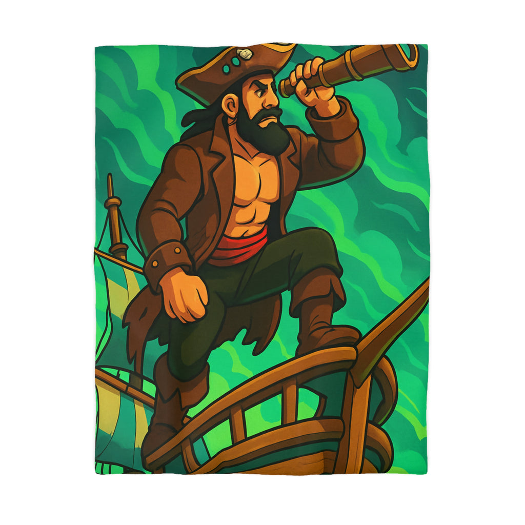 Housse de couette pirate en quête d'aventure sur un navire, ambiance animée et colorée