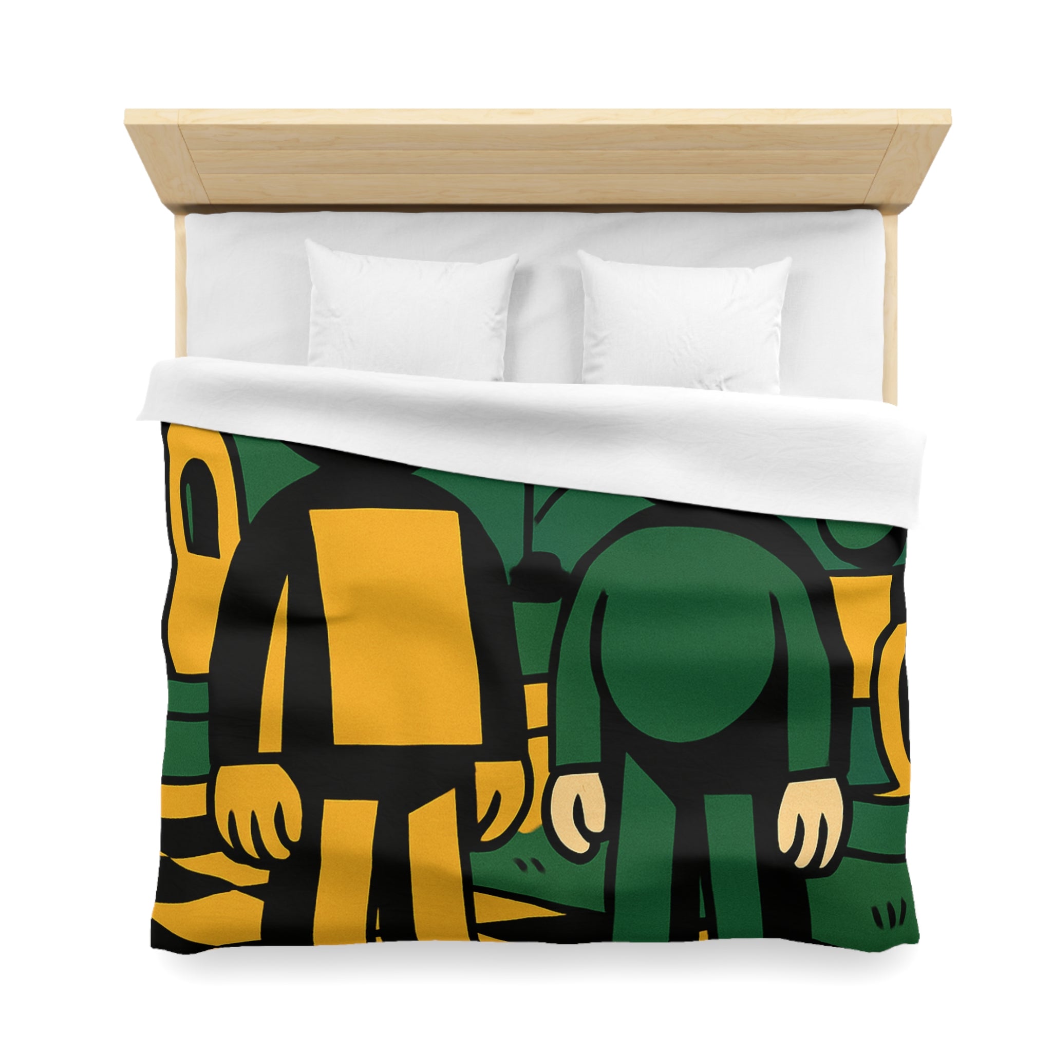 Housse de couette style pop-art cartoon avec personnages et paysage graphique original