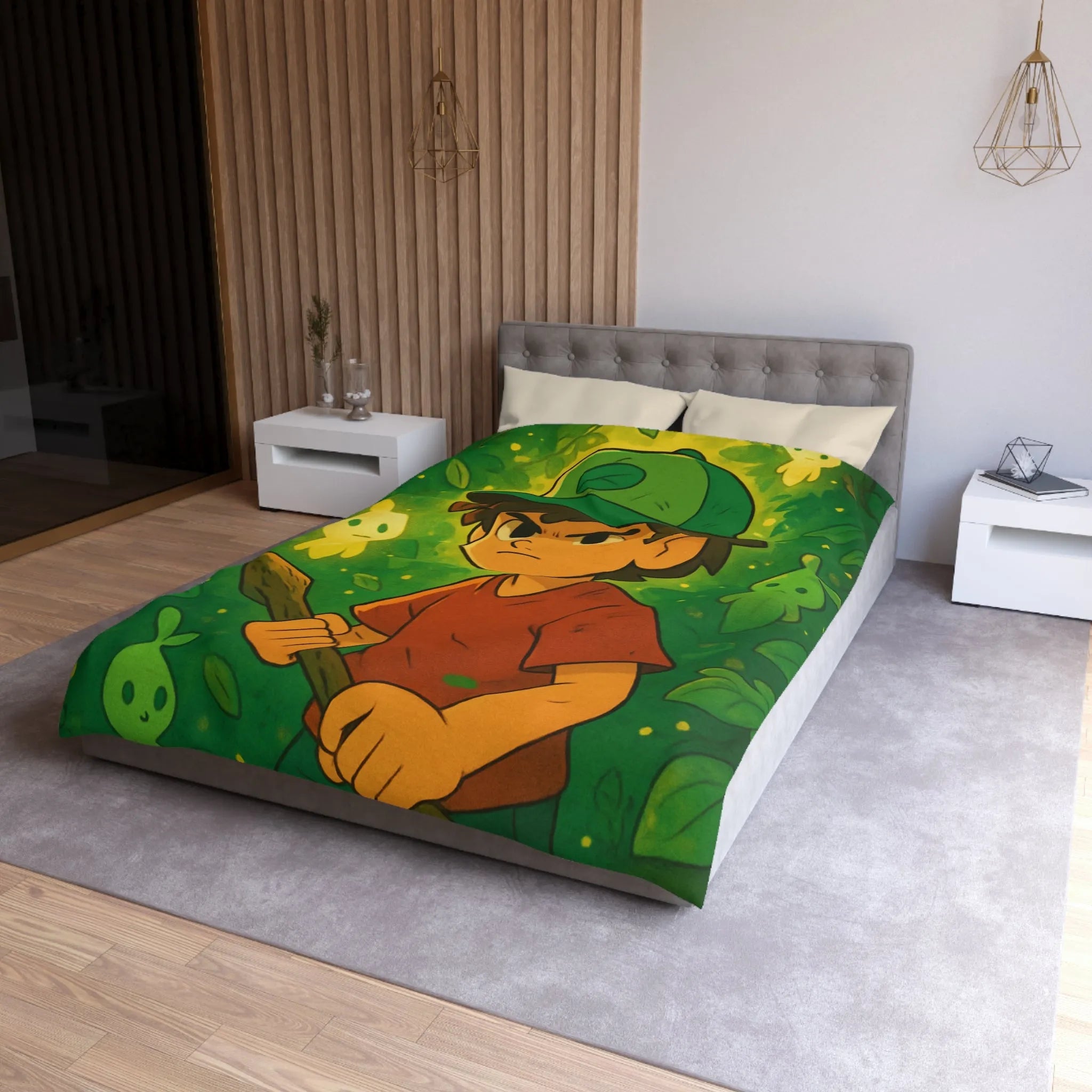 Housse de Couette Forêt Enchantée Enfant avec Créatures Lumineuses et Thème Aventure