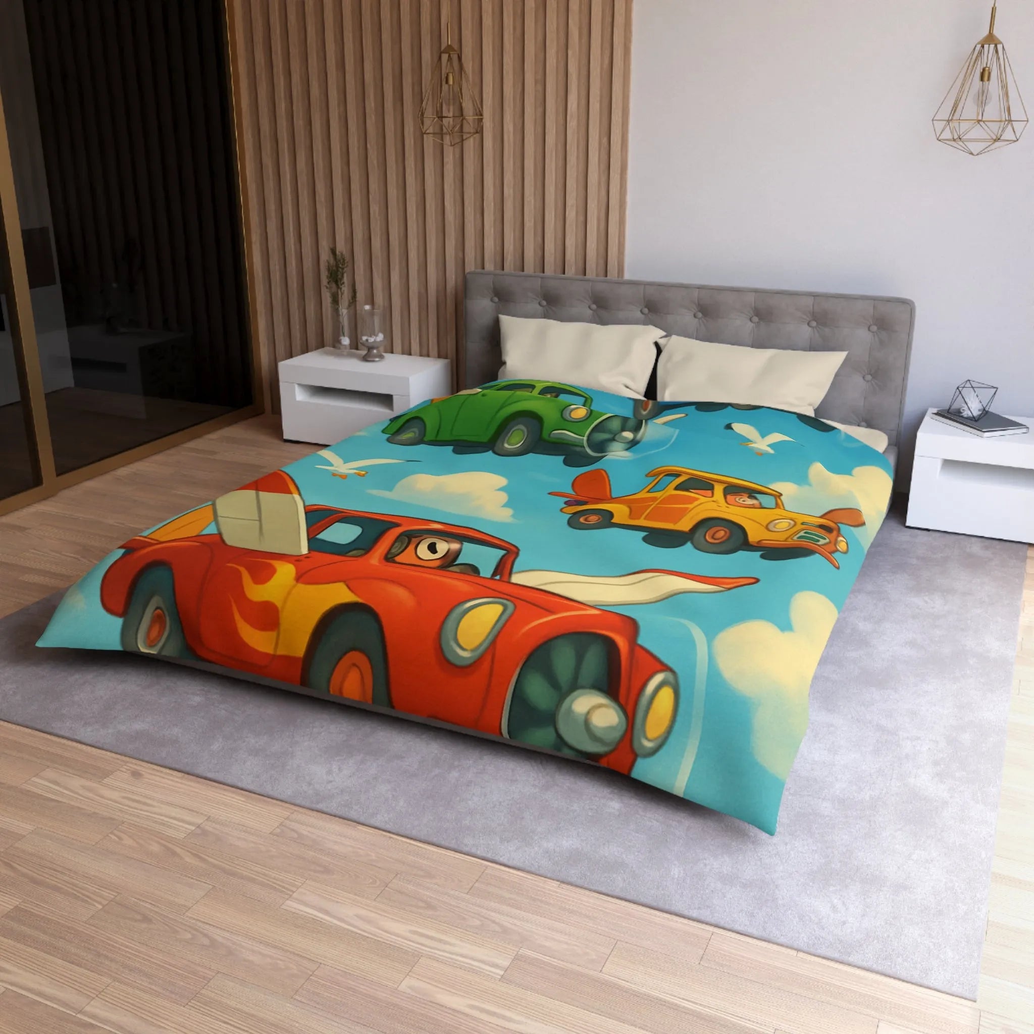 Housse de Couette Avions-Automobiles Volant dans un Ciel Bleu pour Enfants