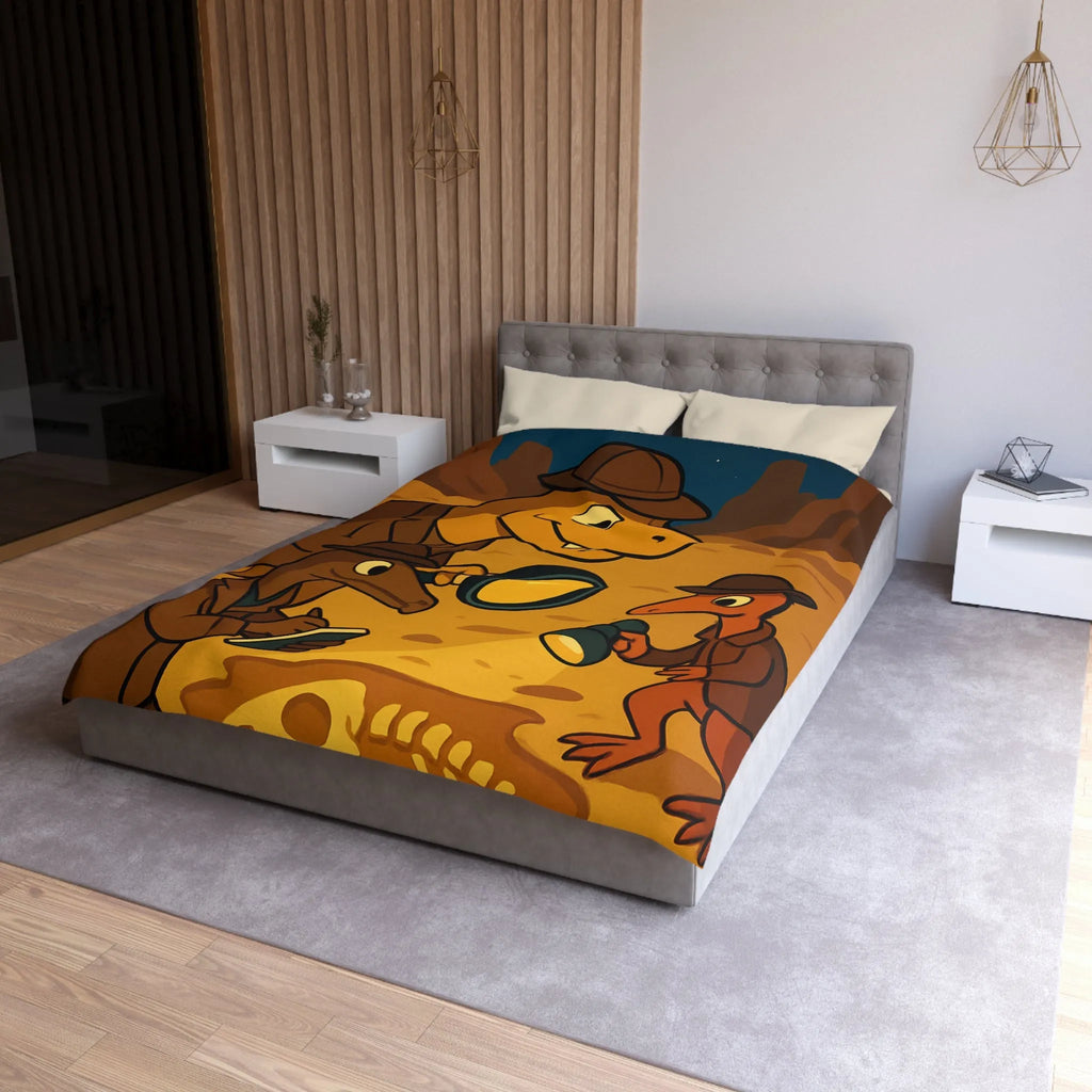 Adorables dinosaures détectives explorant des fossiles sous un ciel étoilé dans le désert