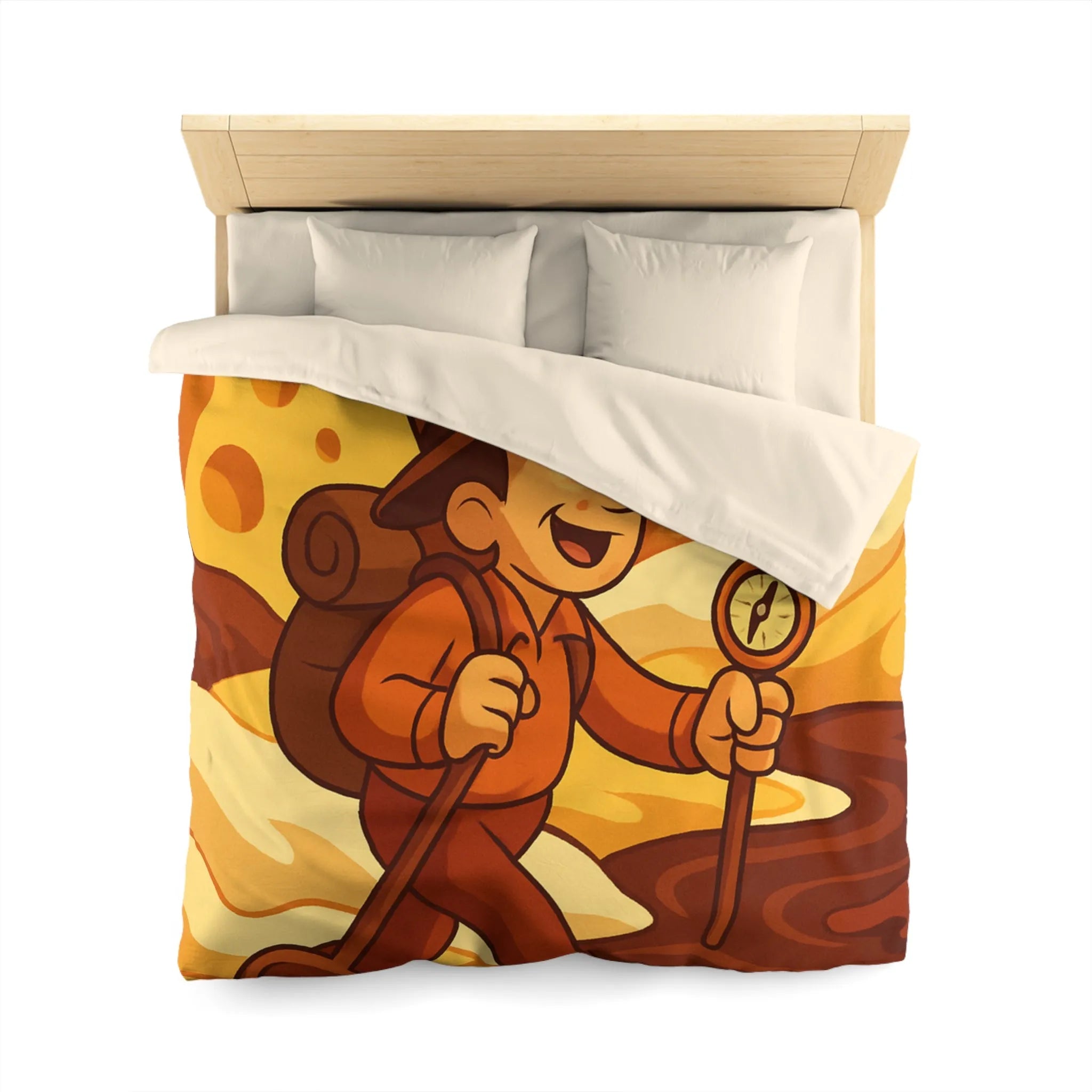 Housse De Couette Aventure Rétro Souvenirs Chocolat Montagne Désert Dunes Jaunes Illustration