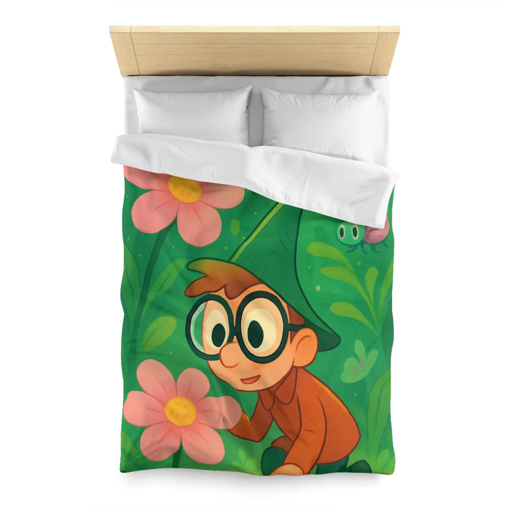 Housse de couette enfants magique jardin avec garçon et fleurs papillon colorés