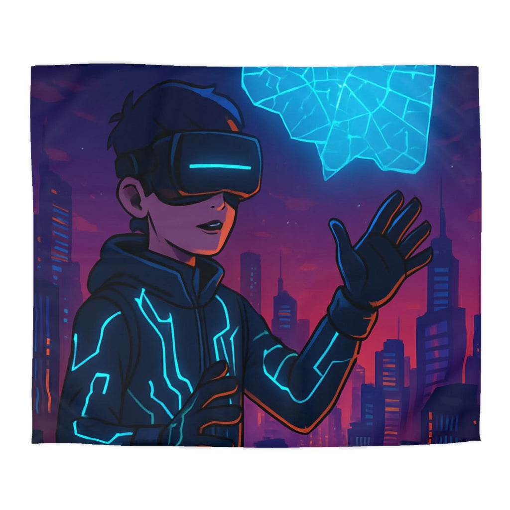 Housse de couette avec illustration futuriste de réalité virtuelle et drone lumineux