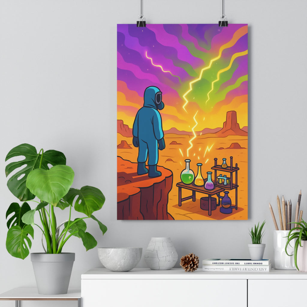 Poster décoratif vibrant ciel violet orange jaune cartoon désert chambre salon ambiance dynamique qualité