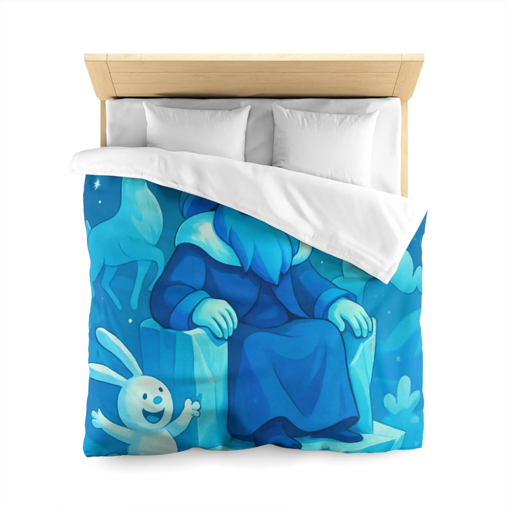 Housse de couette bleue roi de glace avec animaux et aurore boréale hivernale festive