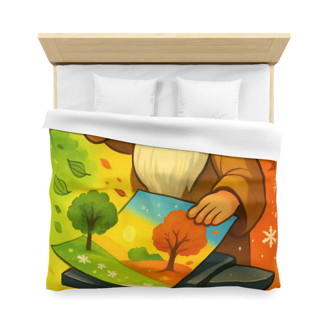 Housse de Couette Artistique aux Couleurs des Quatre Saisons avec Forge Mystique