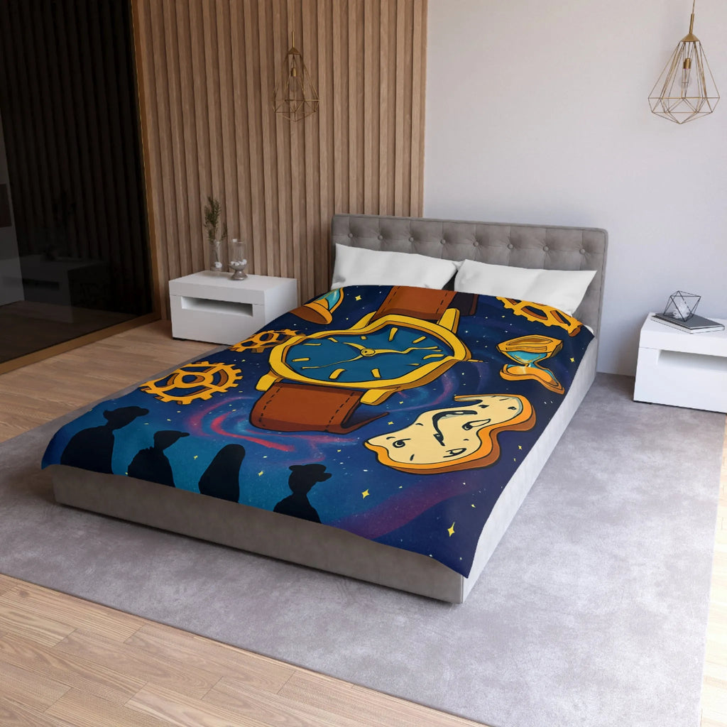 Housse de Couette Inspirée de l'Espace avec Montre Vintage et Sabliers Jaunes