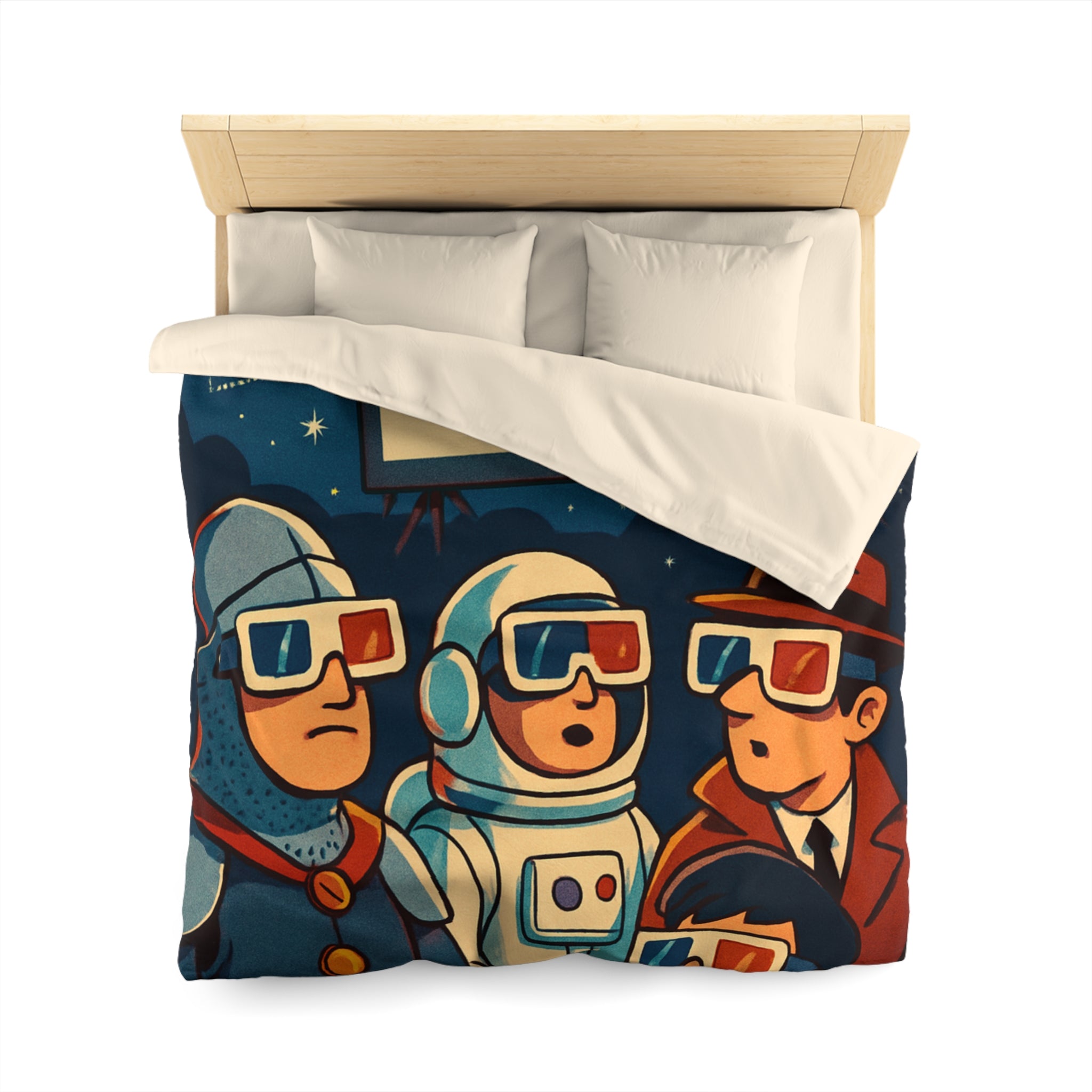Housse de Couette Unique Inspirée Cinéma Rétro Avec Personnages Insolites Regardant Écran