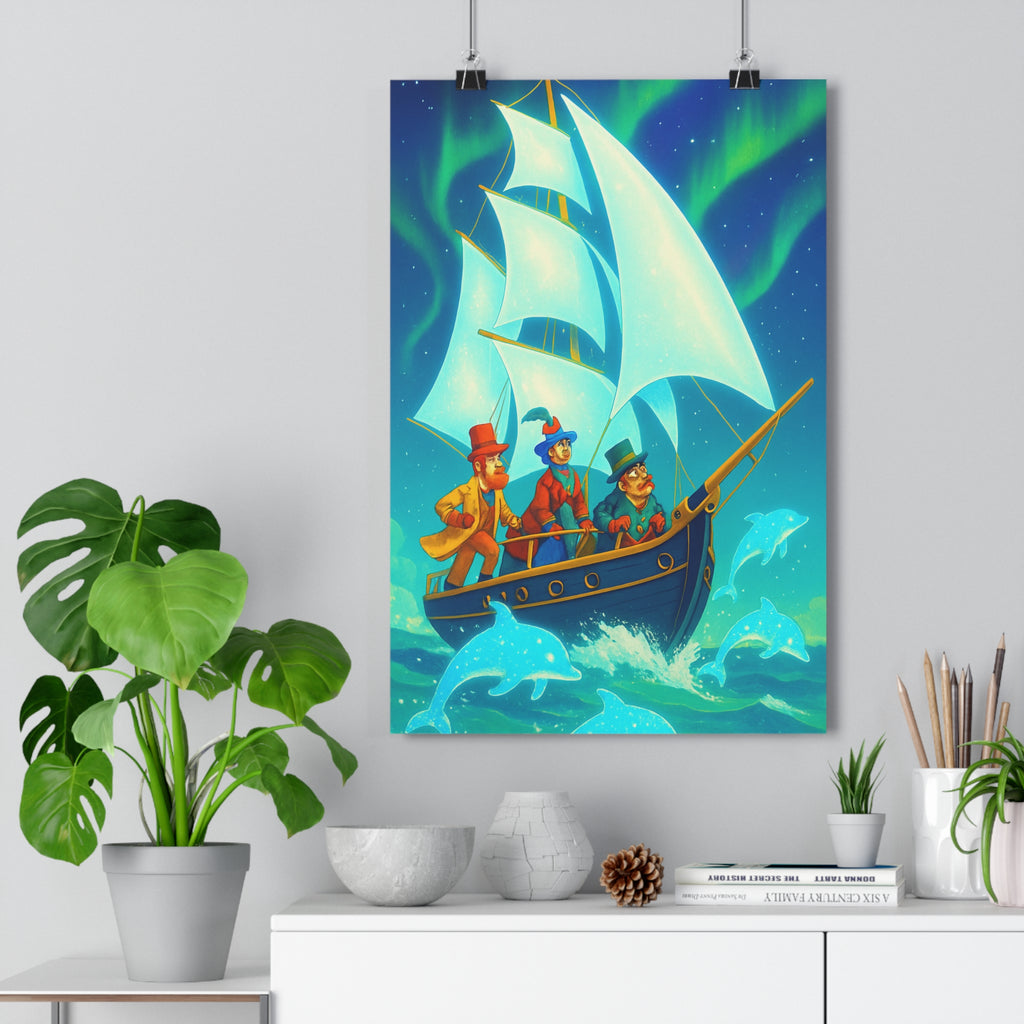 Poster décoratif cartoon bleu vert aventure joyeux salon chambre enfant vibrant dynamique format 30x46