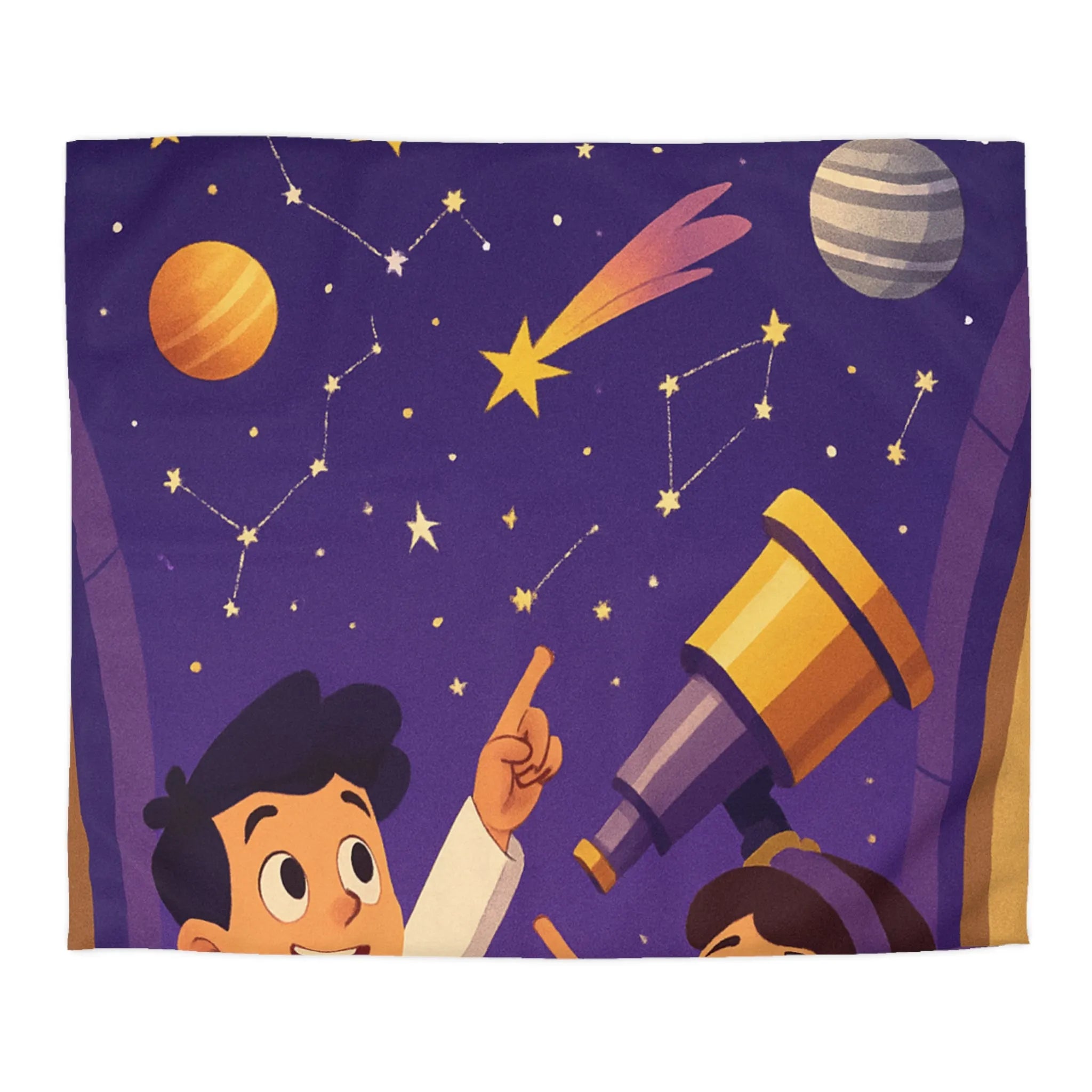 Housse de couette enfantine inspirée de l’astronomie avec planètes et étoiles colorées