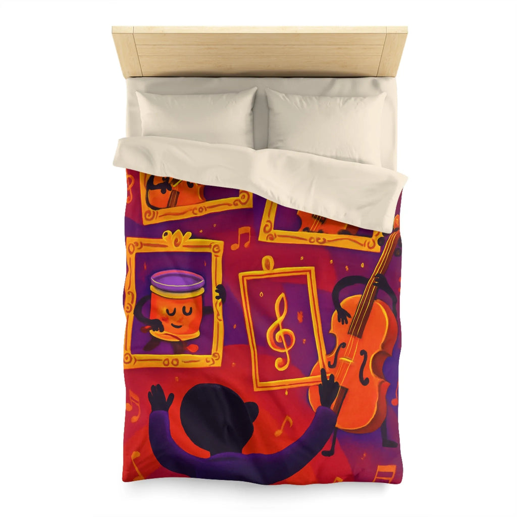 Housse de couette avec motifs musicaux colorés et cadres en pleine symphonie orchestrale