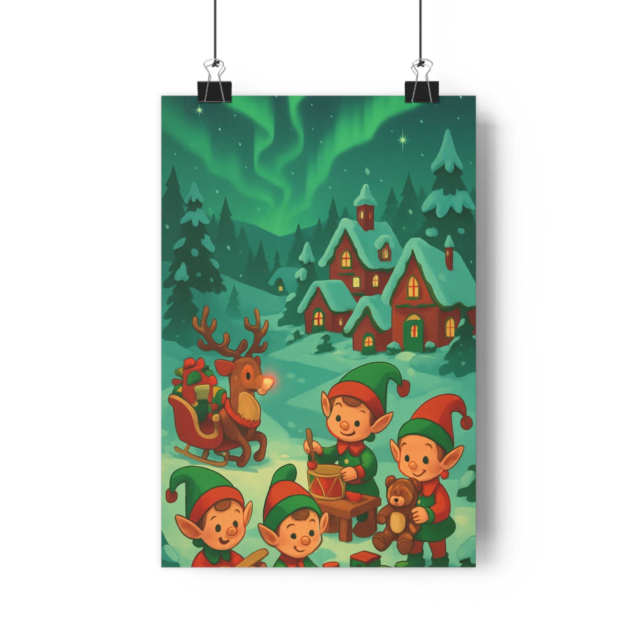 Poster décoratif cartoon féerique vert rouge blanc joyeux enfant chambre magique cadeau Noël maison