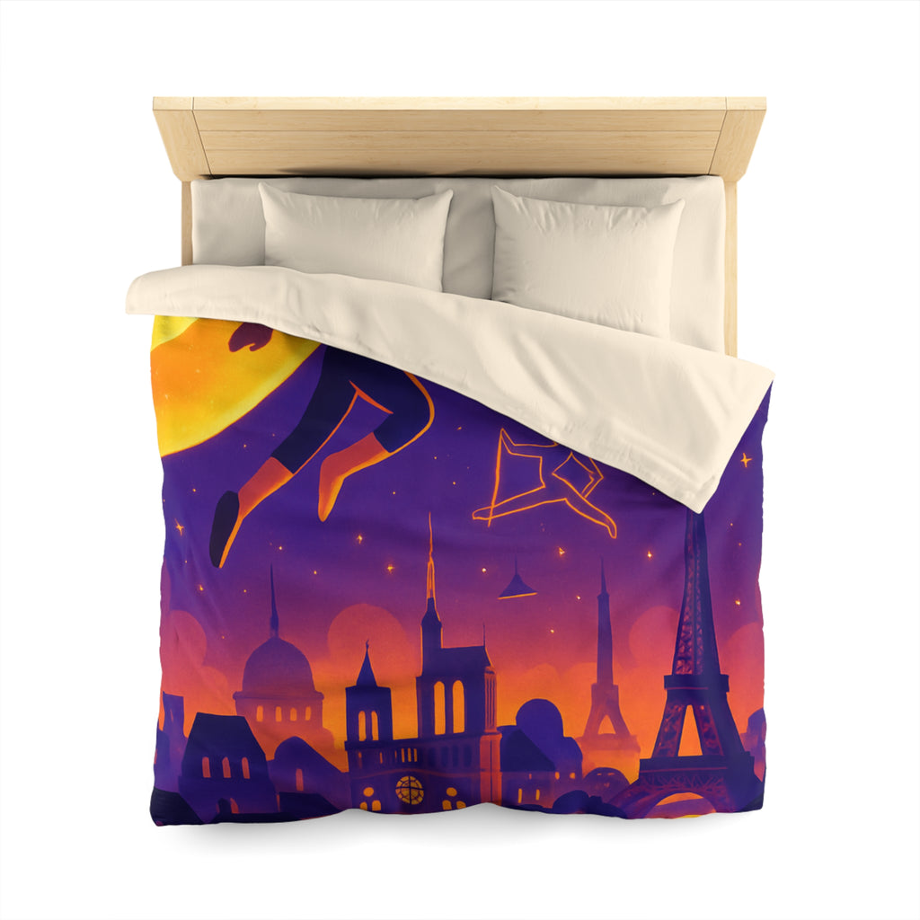 Housse de couette rêve parisien avec super-héros et constellations sportives lumineuses