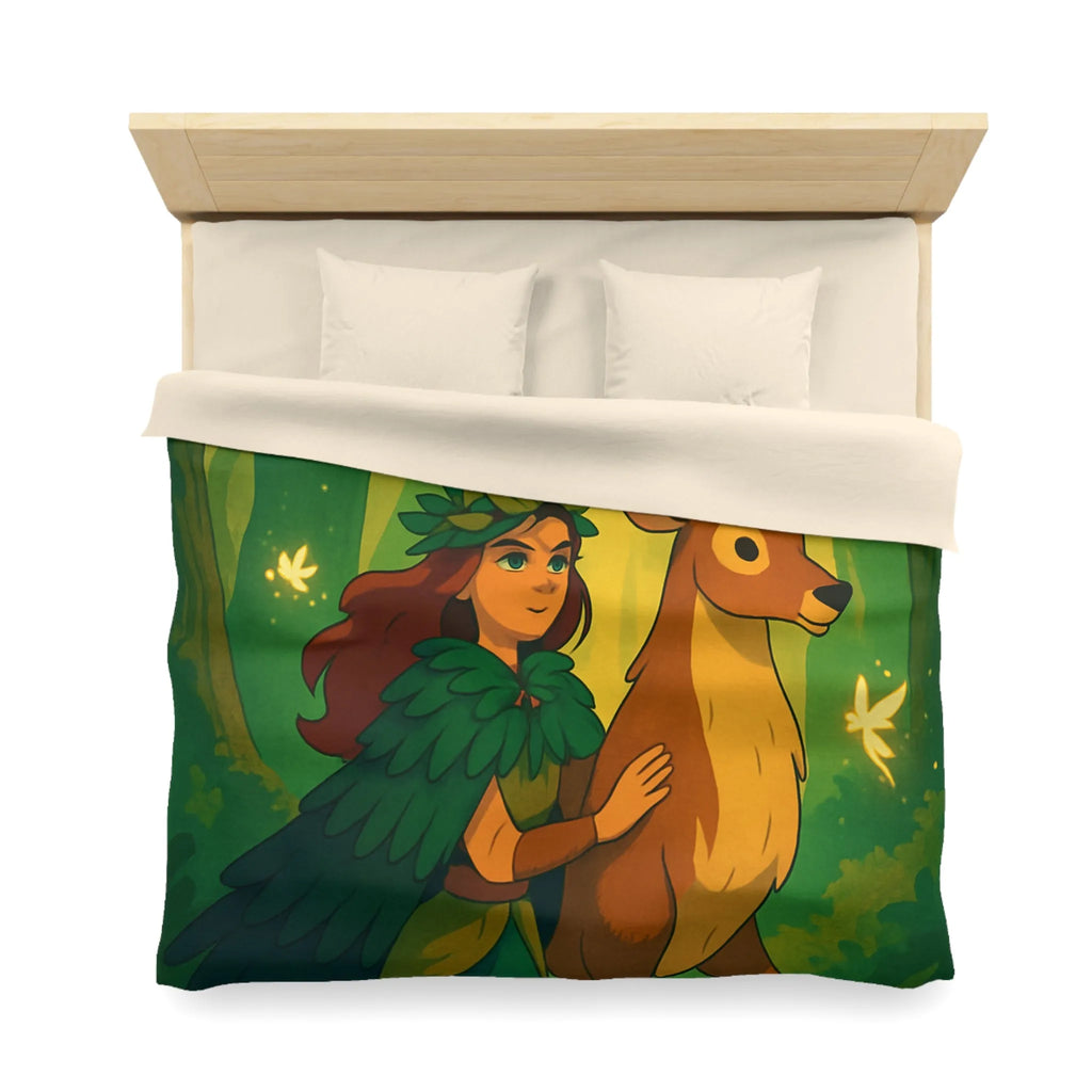 Housse de couette forestière magique avec cerf et fée pour ambiance féérique naturelle