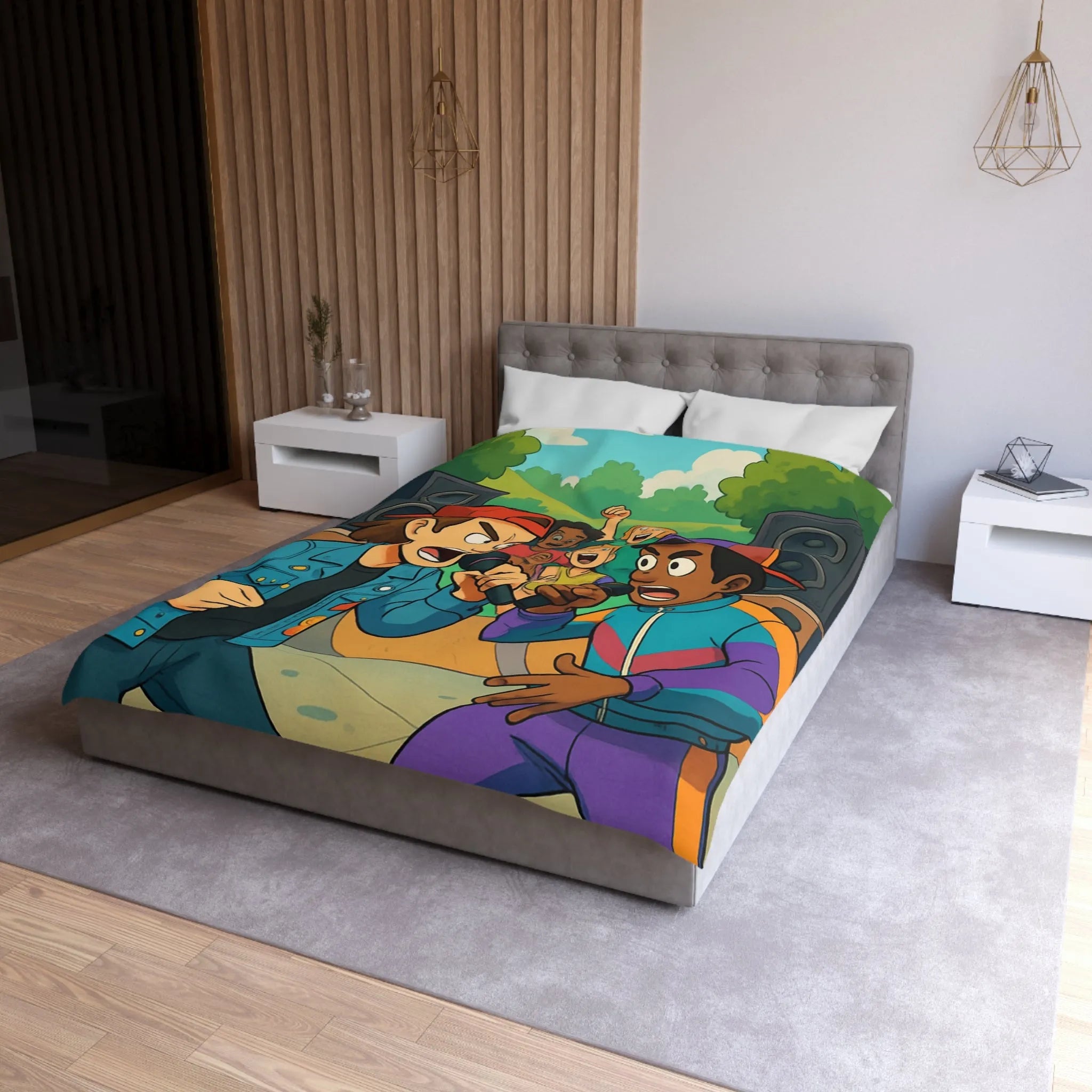 Housse de couette colorée style urbain avec jeunes en compétition de rap animée