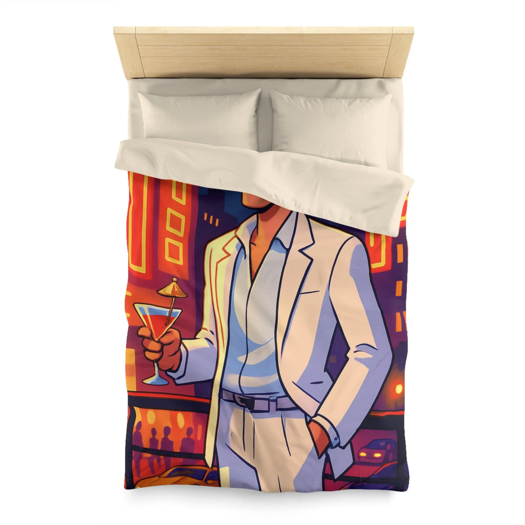 Housse de Couette Élégante avec Illustration Nocturne, Martini et Élégant Costume Blanc