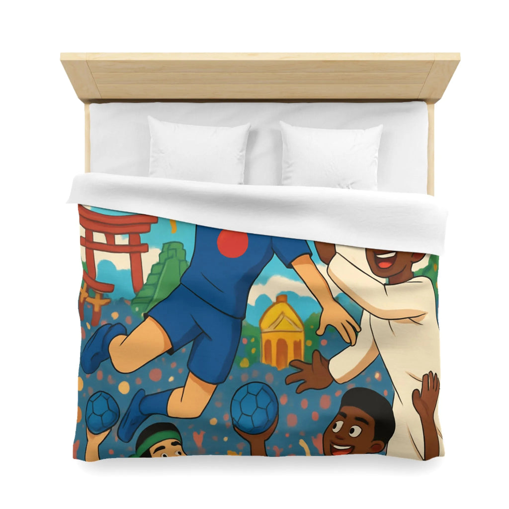Housse de couette colorée célébrant la diversité multiculturelle avec ballons et drapeaux