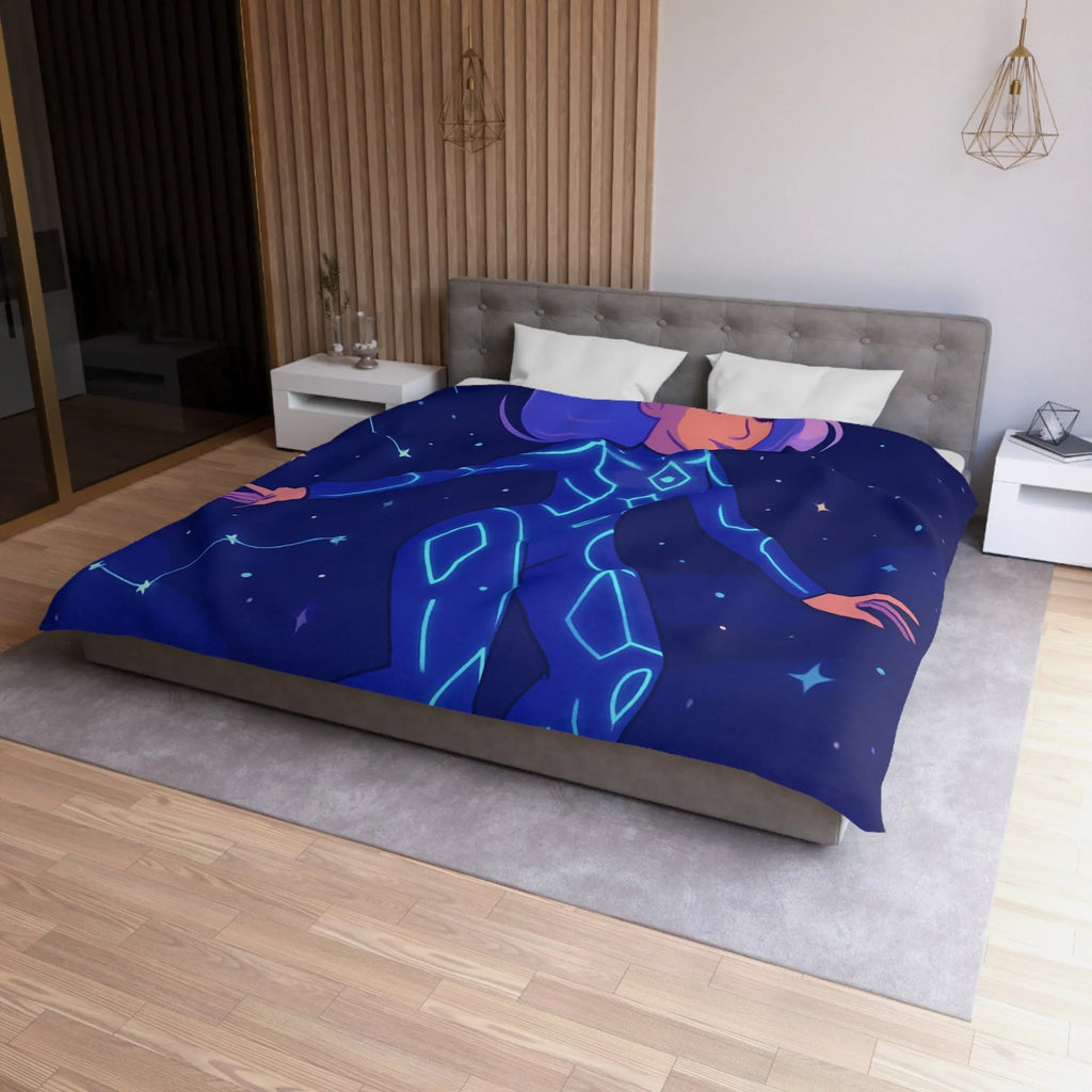 Housse de couette avec motif de personnage en combinaison spatiale et étoiles filantes