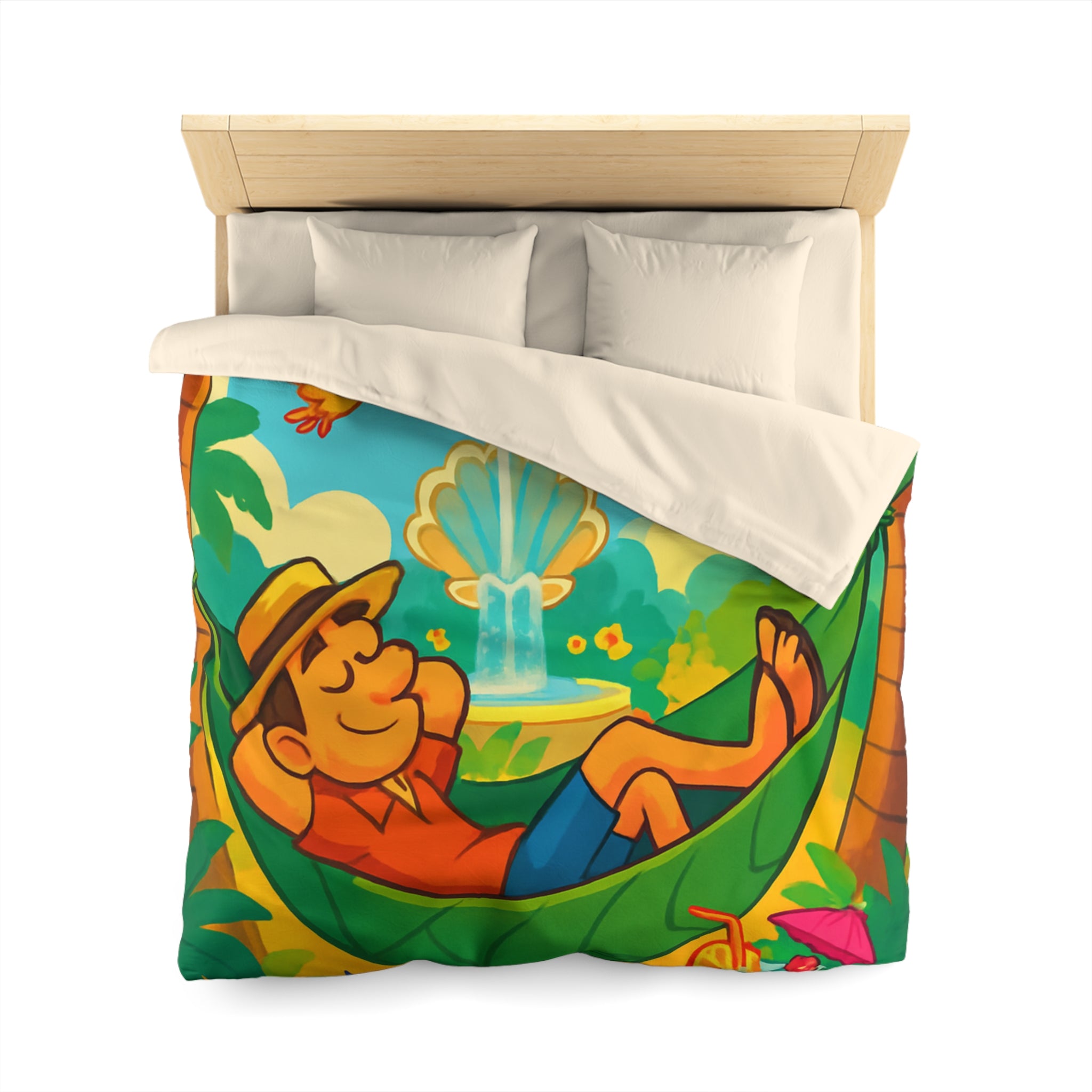 Housse de Couette Tropicale Colorée avec Oiseaux et Hamac pour Décoration Joyeuse