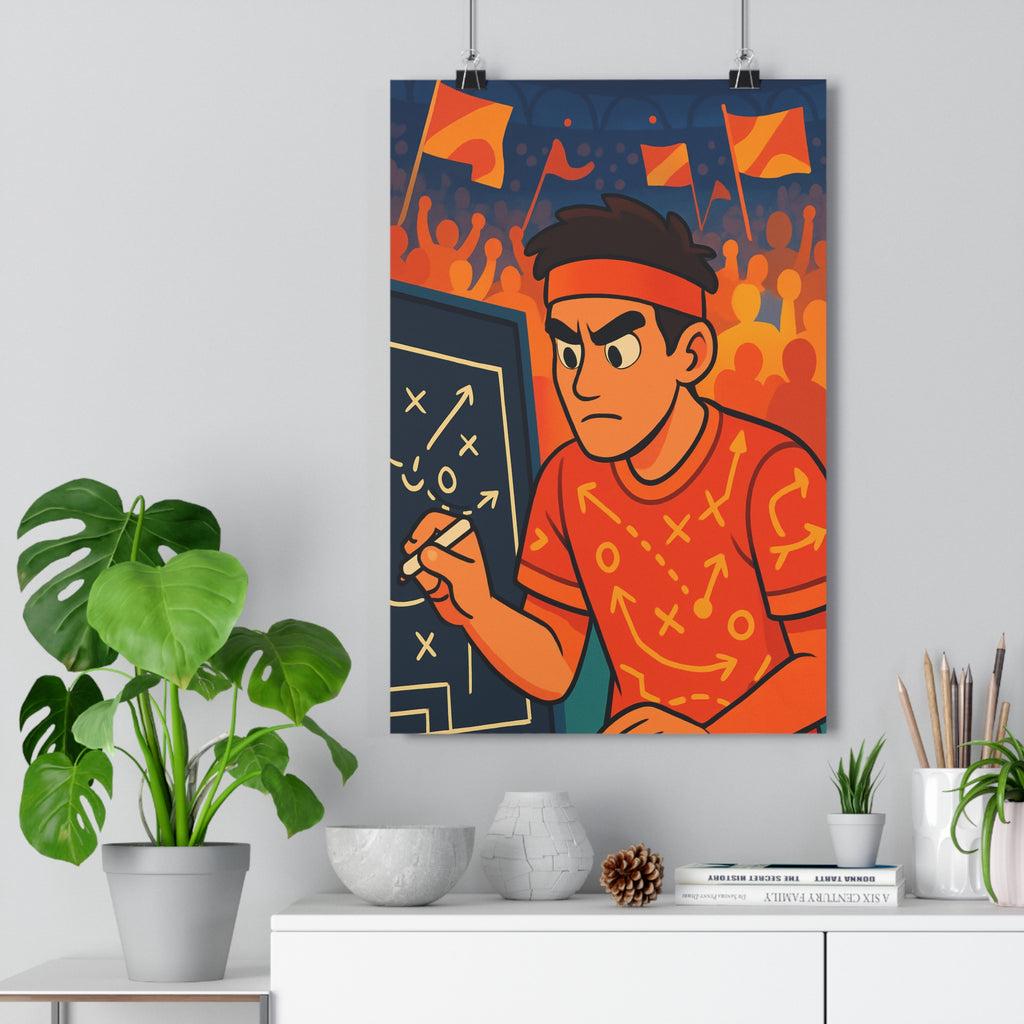 Poster décoratif cartoon dynamique orange bleu chambre bureau ambiance énergique enfant jeu stratégie planification