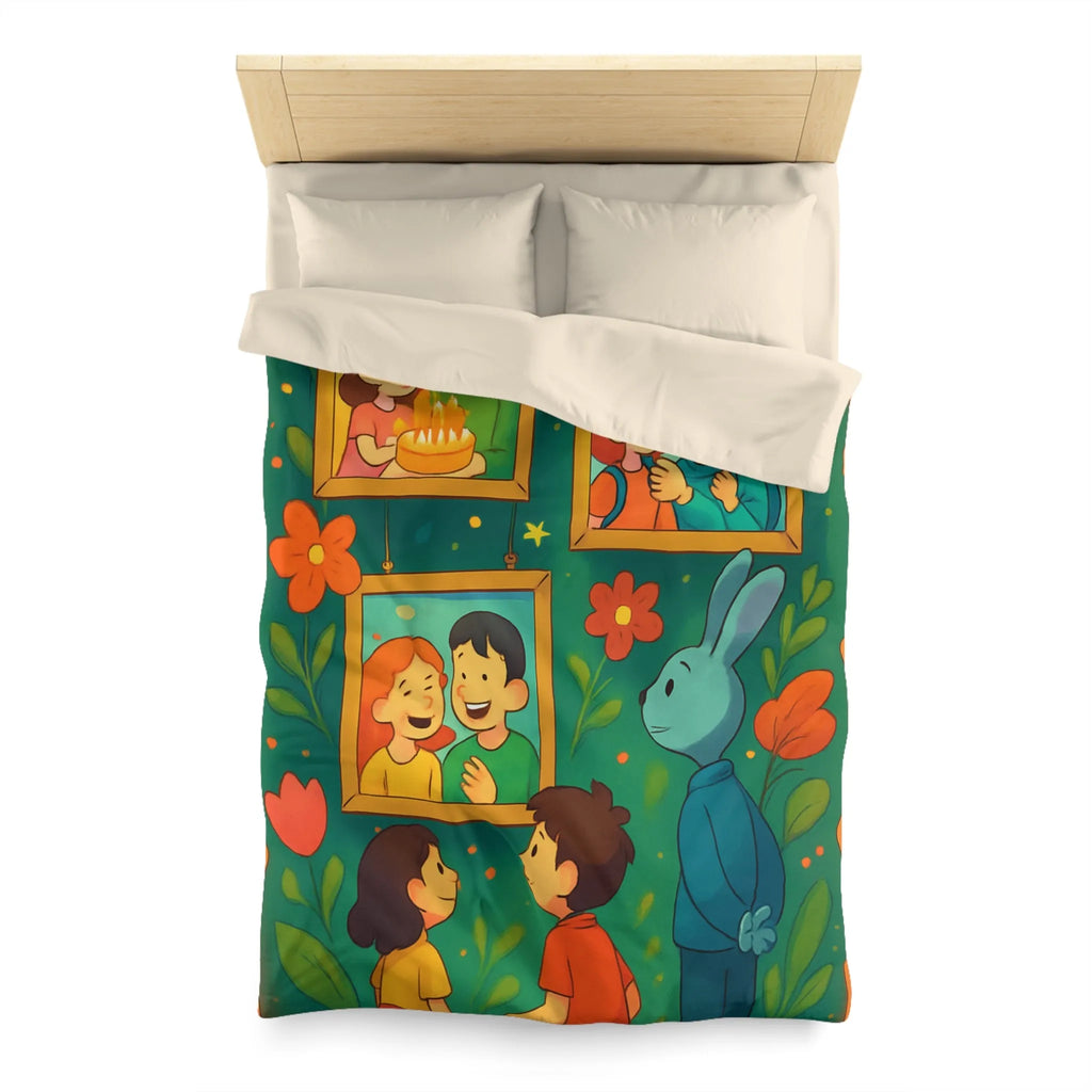 Housse de couette colorée et joyeuse avec famille, nature et motifs floraux