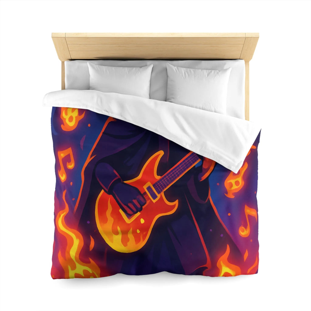 Housse de Couette Envoûtante avec Musicien Mystérieux Jouant de la Guitare en Flammes