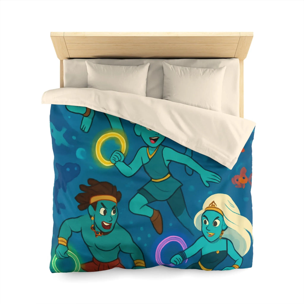 Ensemble de sirènes joyeuses aux cercles lumineux sous la mer, Housse de couette élégante