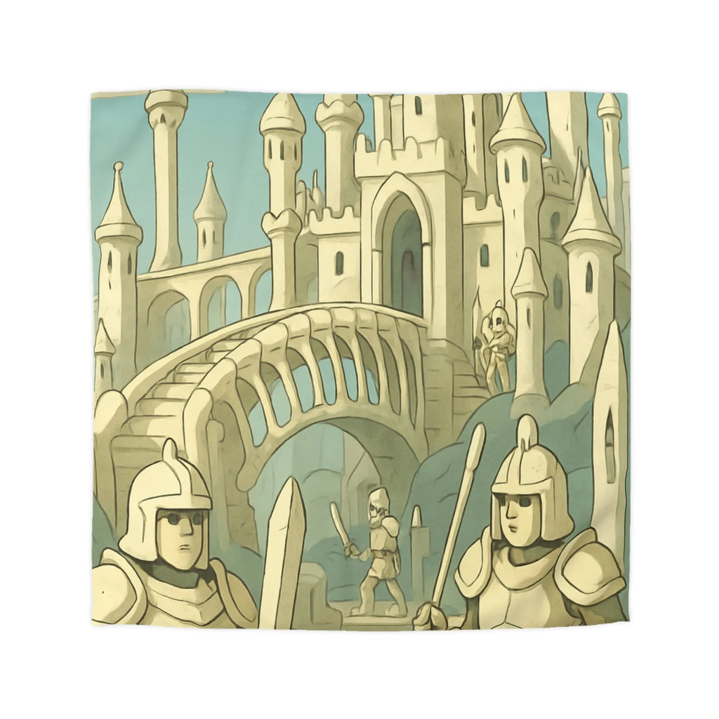 Housse de couette médiévale illustrée avec château crâne et chevaliers en armure